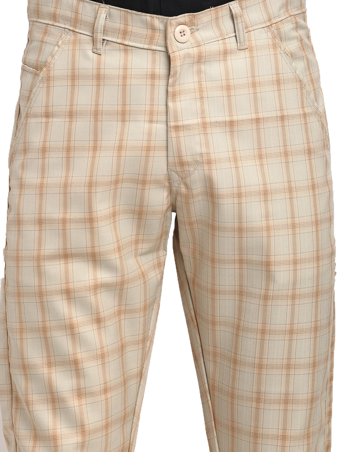 Indian Needle Men's Cream Cotton Checked Formal Trousers ( FGP 267Cream )