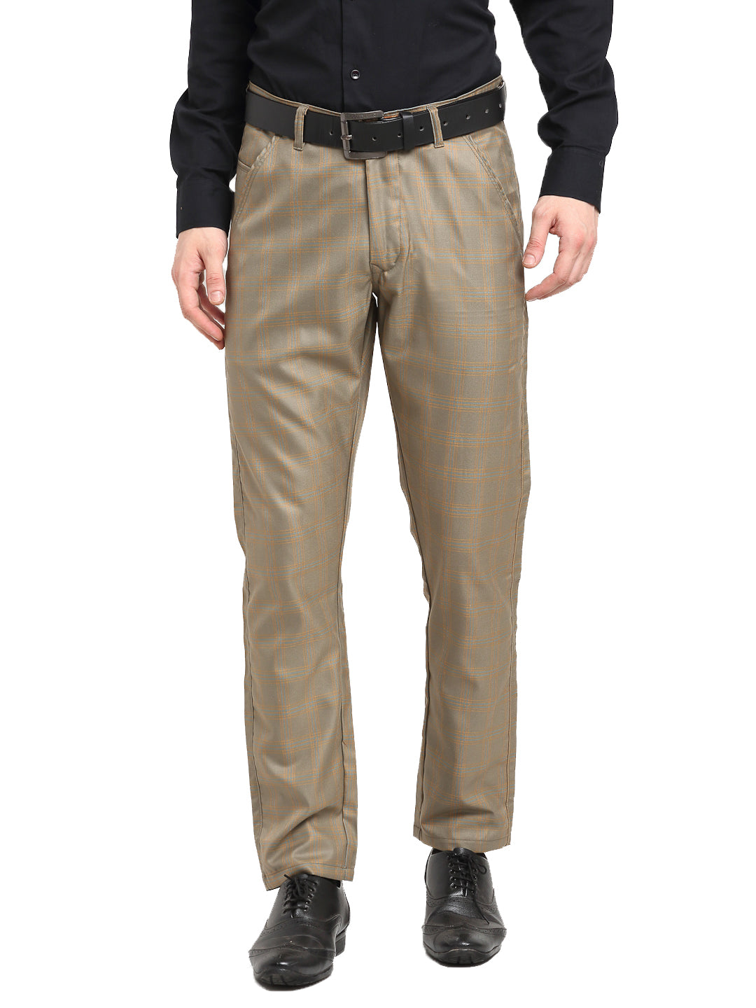 Indian Needle Men's Brown Cotton Checked Formal Trousers ( FGP 267Dark-Brown )