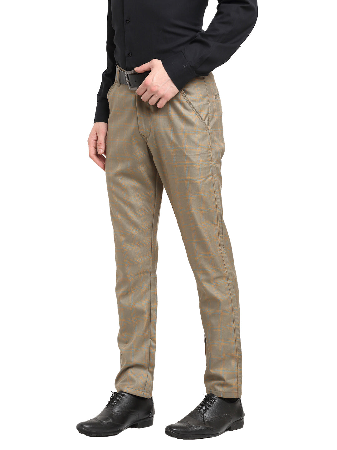 Indian Needle Men's Brown Cotton Checked Formal Trousers ( FGP 267Dark-Brown )
