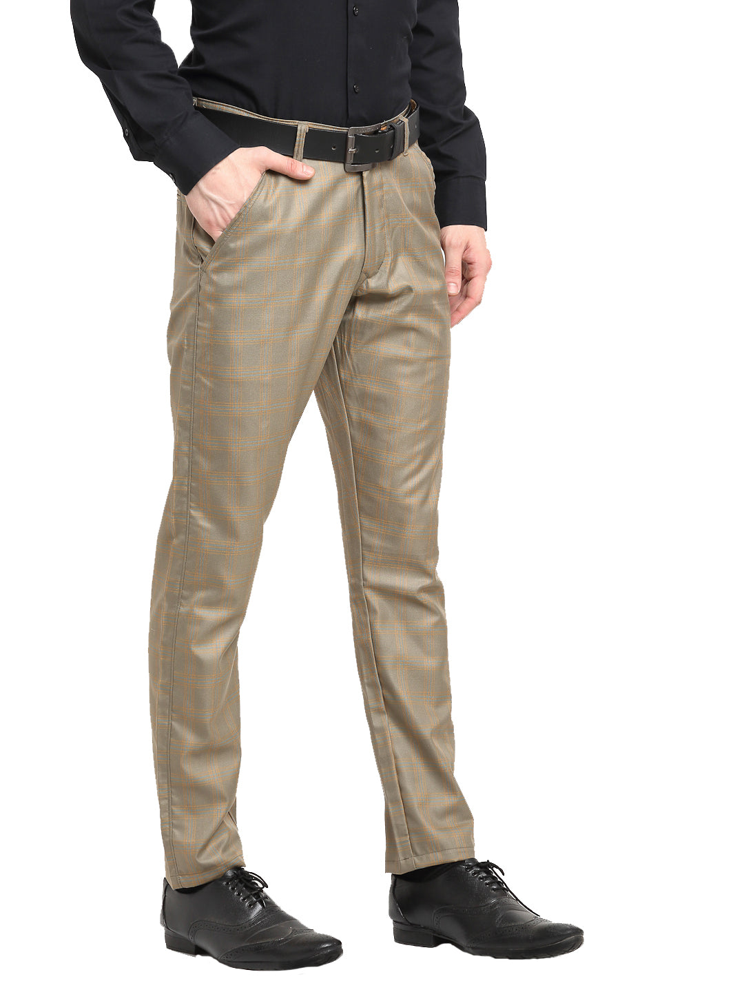 Indian Needle Men's Brown Cotton Checked Formal Trousers ( FGP 267Dark-Brown )