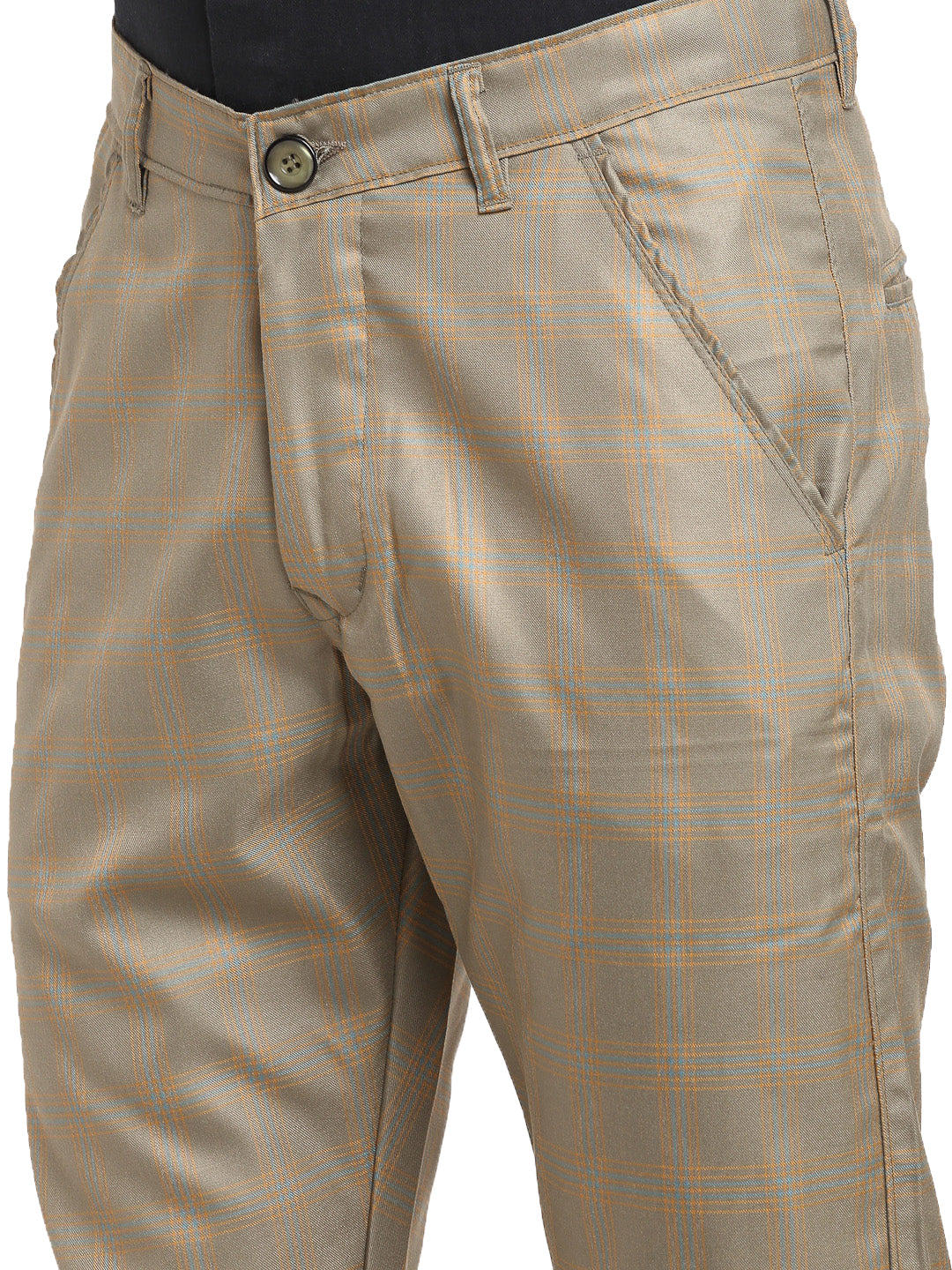 Indian Needle Men's Brown Cotton Checked Formal Trousers ( FGP 267Dark-Brown )