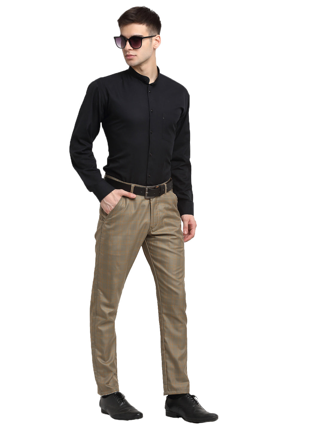 Indian Needle Men's Brown Cotton Checked Formal Trousers ( FGP 267Dark-Brown )