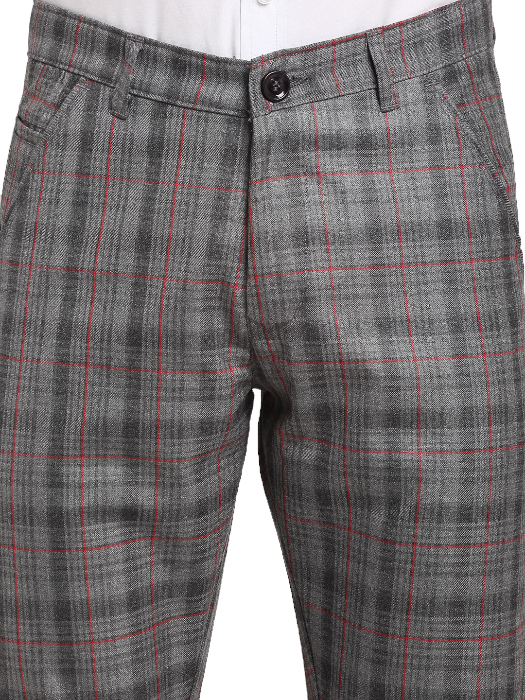 Indian Needle Men's Grey Cotton Checked Formal Trousers ( FGP 267Grey )