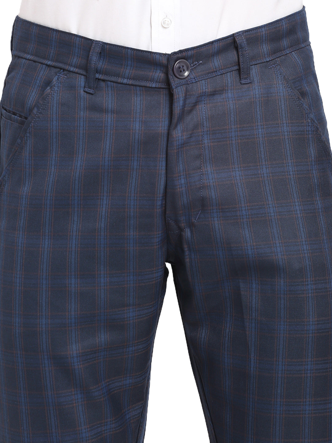 Indian Needle Men's Navy Blue Cotton Checked Formal Trousers ( FGP 267Navy )
