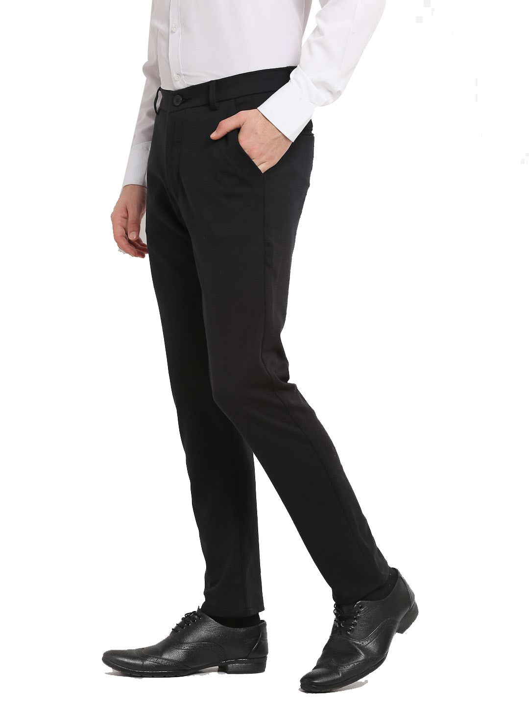 Indian Needle Men's Black 4-Way Lycra Tapered Fit Trousers ( FGP 269Black )