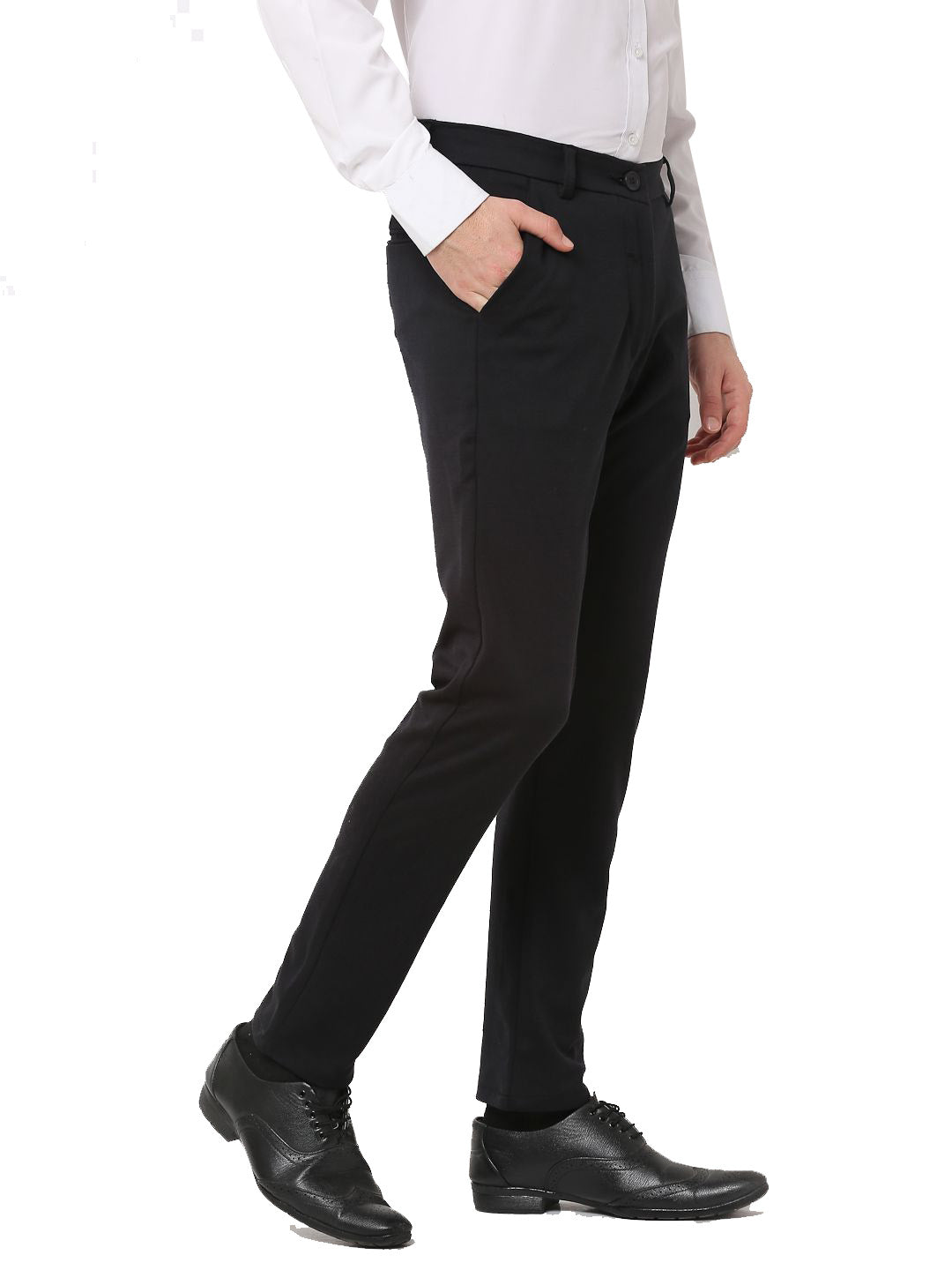 Indian Needle Men's Black 4-Way Lycra Tapered Fit Trousers ( FGP 269Black )