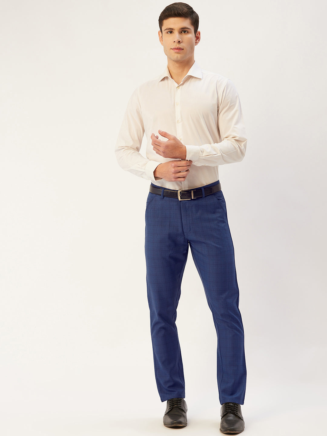 Indian Needle Men's Blue Checked Formal Trousers ( FGP 270Blue )