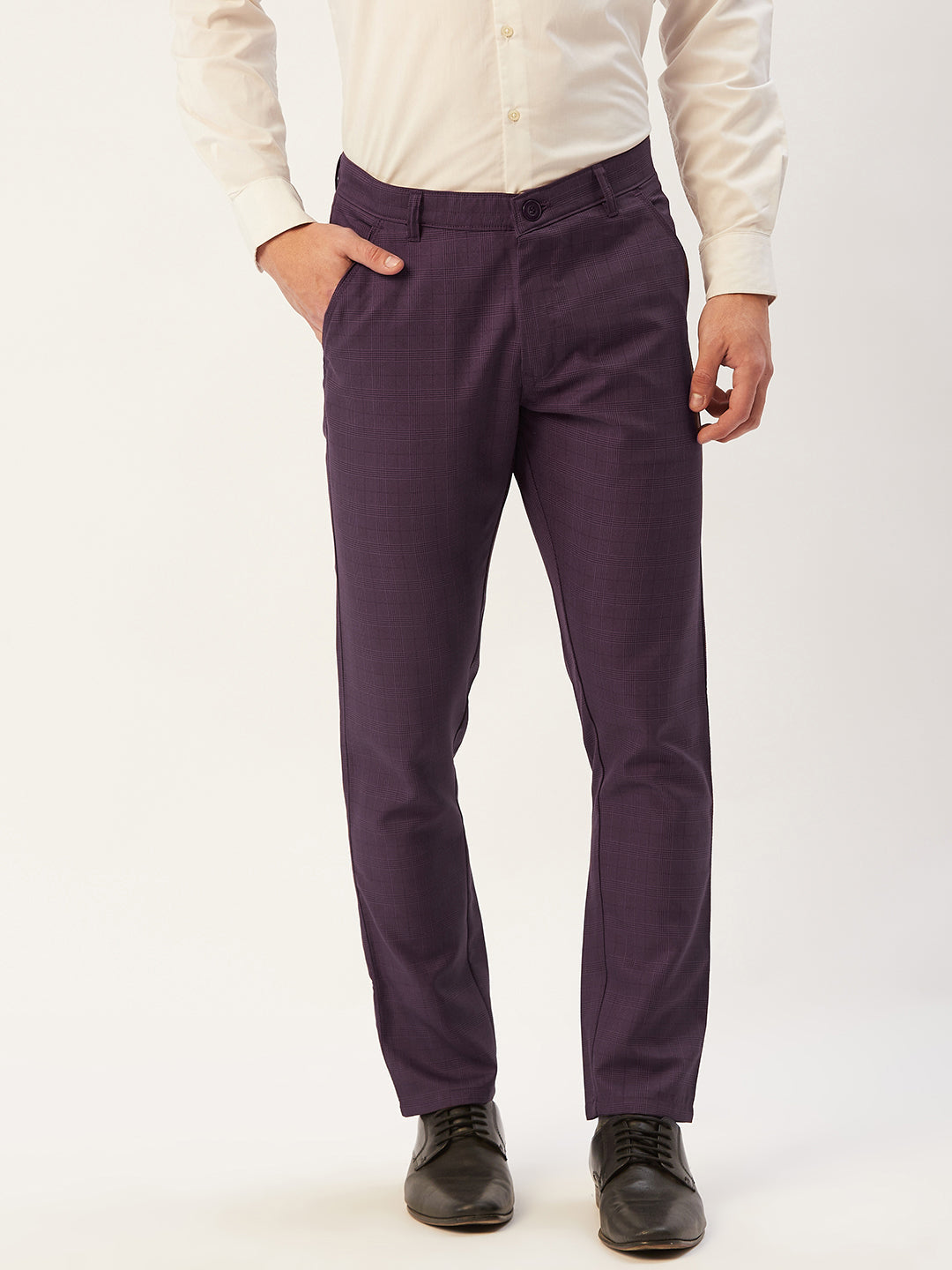 Indian Needle Men's Maroon Checked Formal Trousers ( FGP 270Maroon )