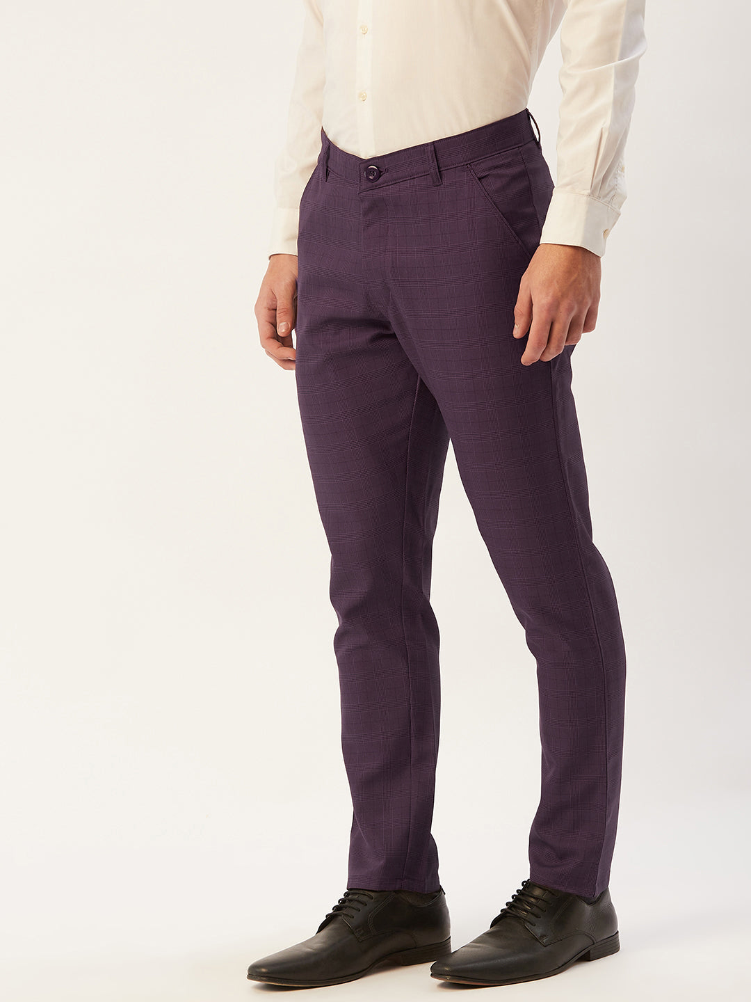 Indian Needle Men's Maroon Checked Formal Trousers ( FGP 270Maroon )