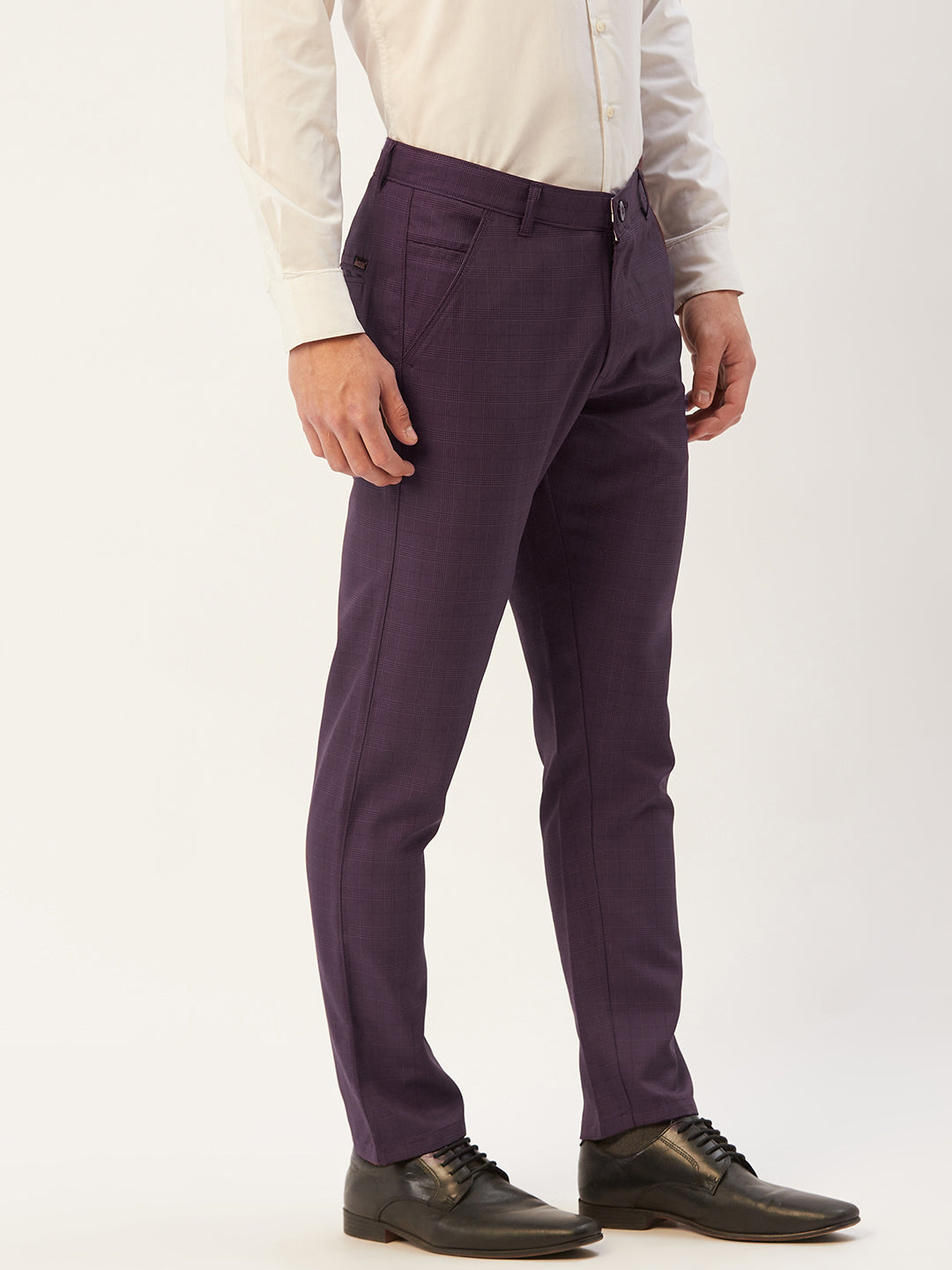 Indian Needle Men's Maroon Checked Formal Trousers ( FGP 270Maroon )