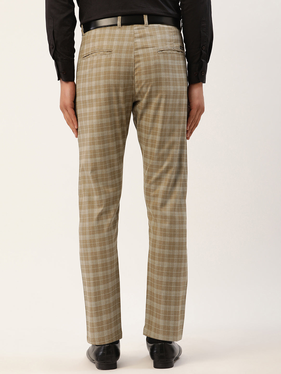 Indian Needle Men's Beige Tartan Checked Formal Trousers ( FGP 271Beige )