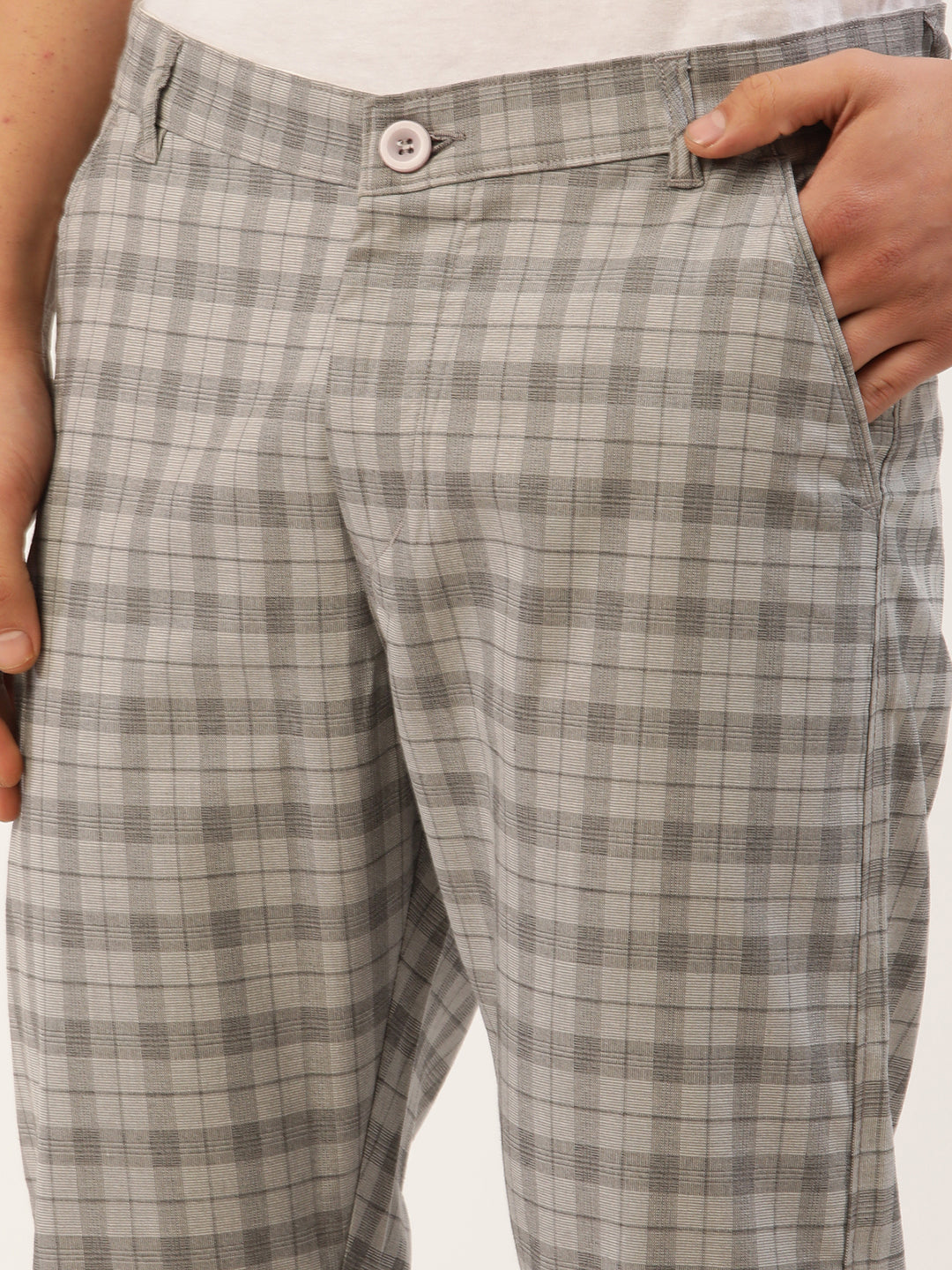 Indian Needle Men's Grey Tartan Checked Formal Trousers ( FGP 271Grey )