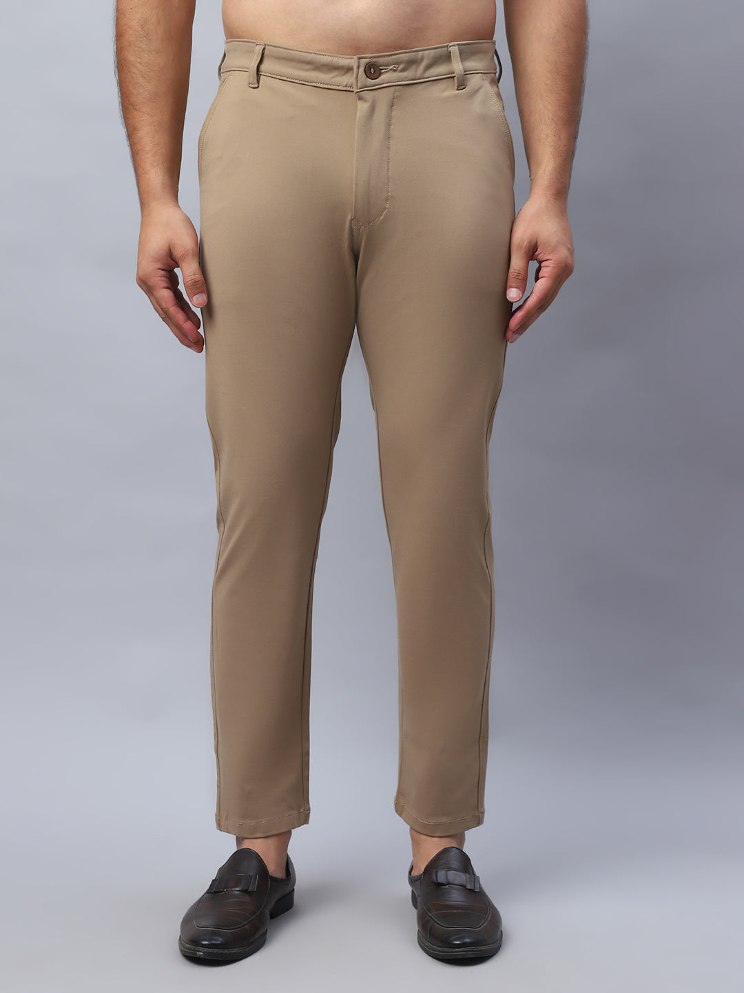 Tapered Fit Solid Trousers For Men ( FGP 279Beige )