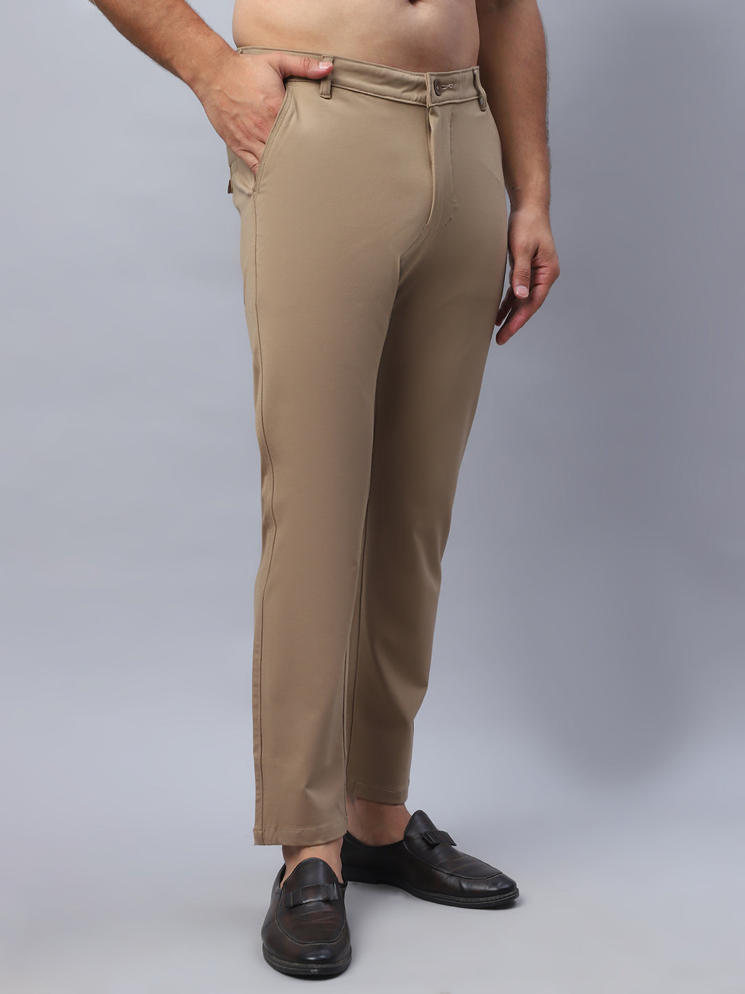 Tapered Fit Solid Trousers For Men ( FGP 279Beige )
