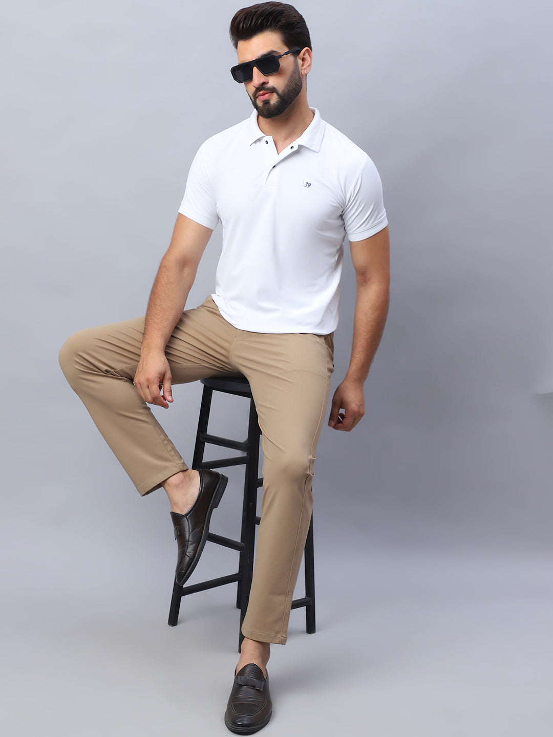 Tapered Fit Solid Trousers For Men ( FGP 279Beige )