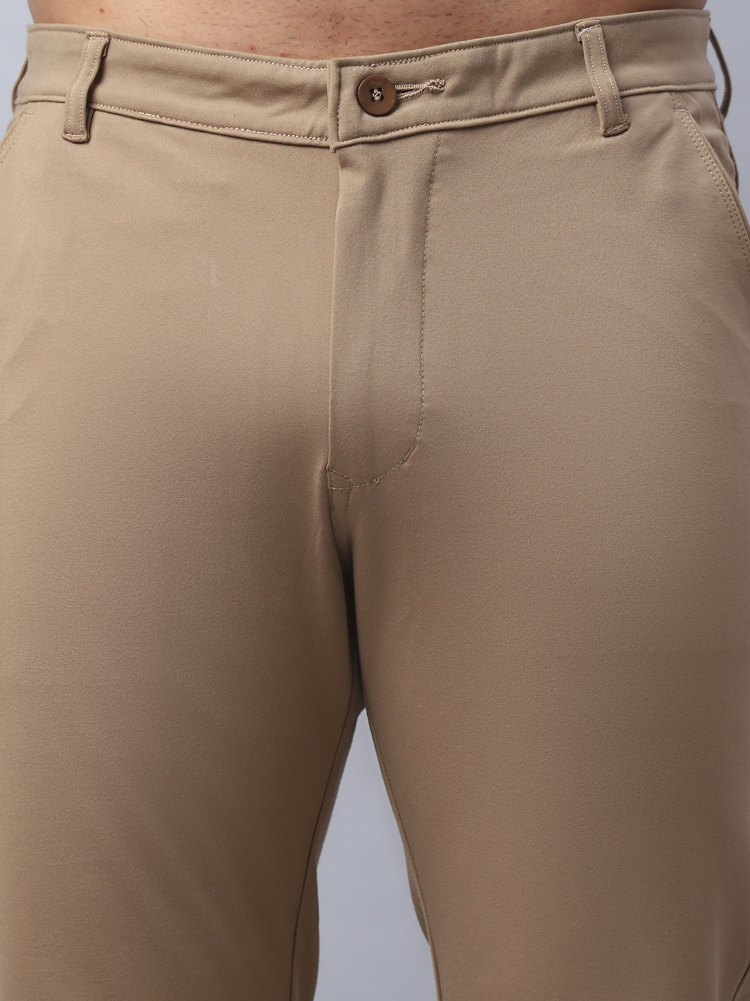 Tapered Fit Solid Trousers For Men ( FGP 279Beige )