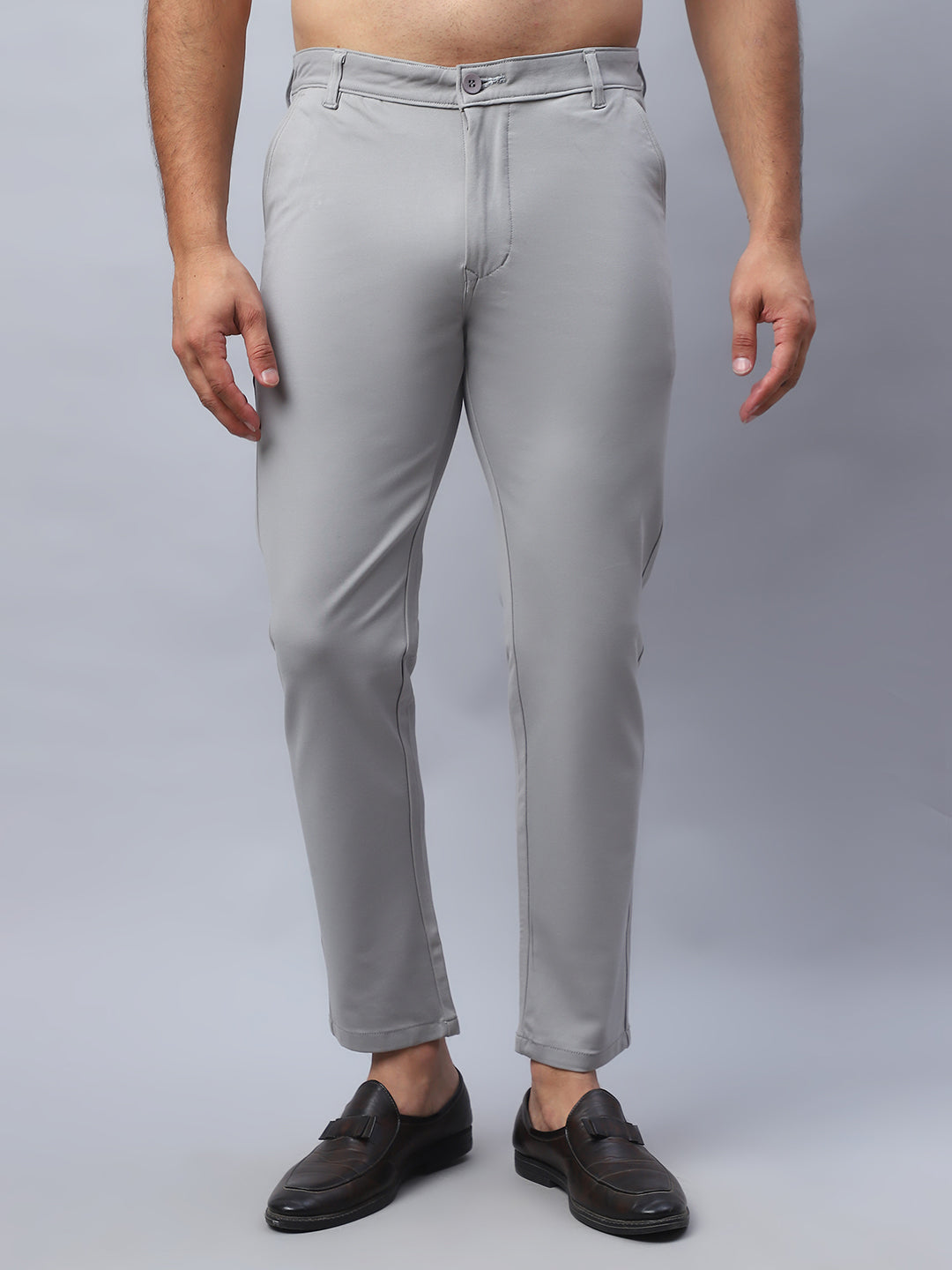 Tapered Fit Solid Trousers For Men ( FGP 279Light-Grey )