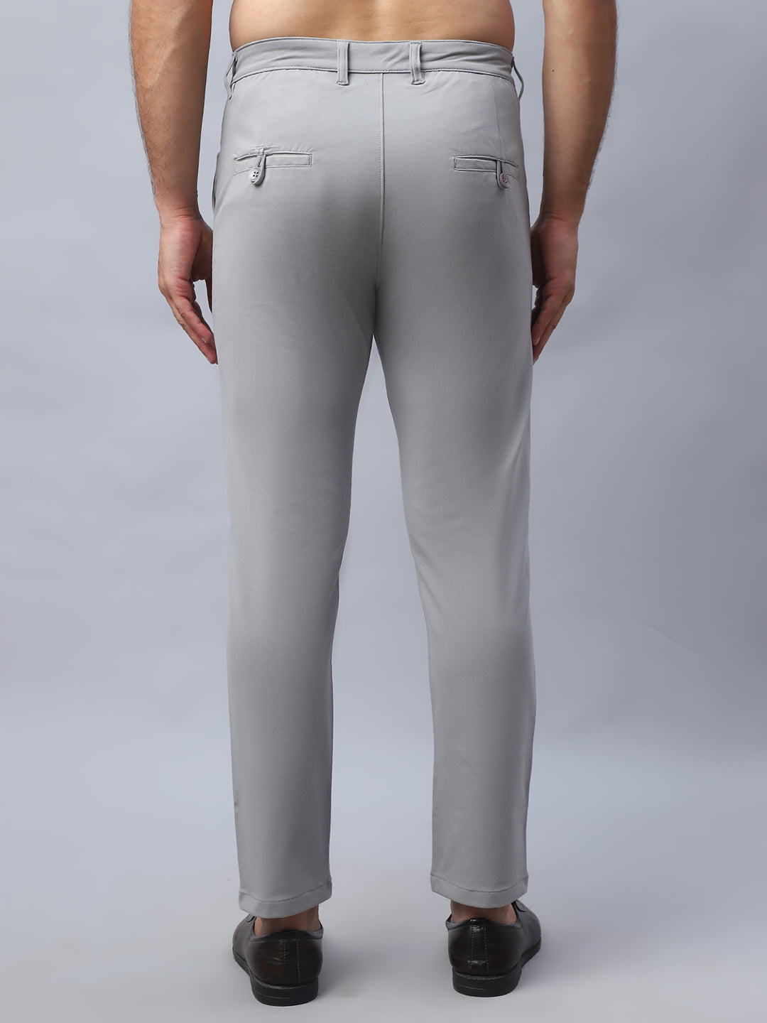 Tapered Fit Solid Trousers For Men ( FGP 279Light-Grey )