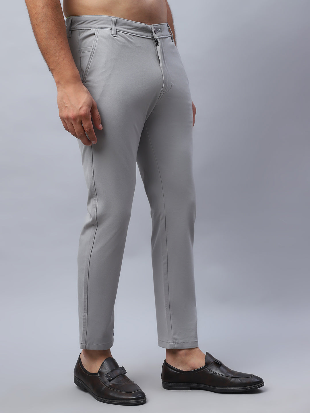 Tapered Fit Solid Trousers For Men ( FGP 279Light-Grey )