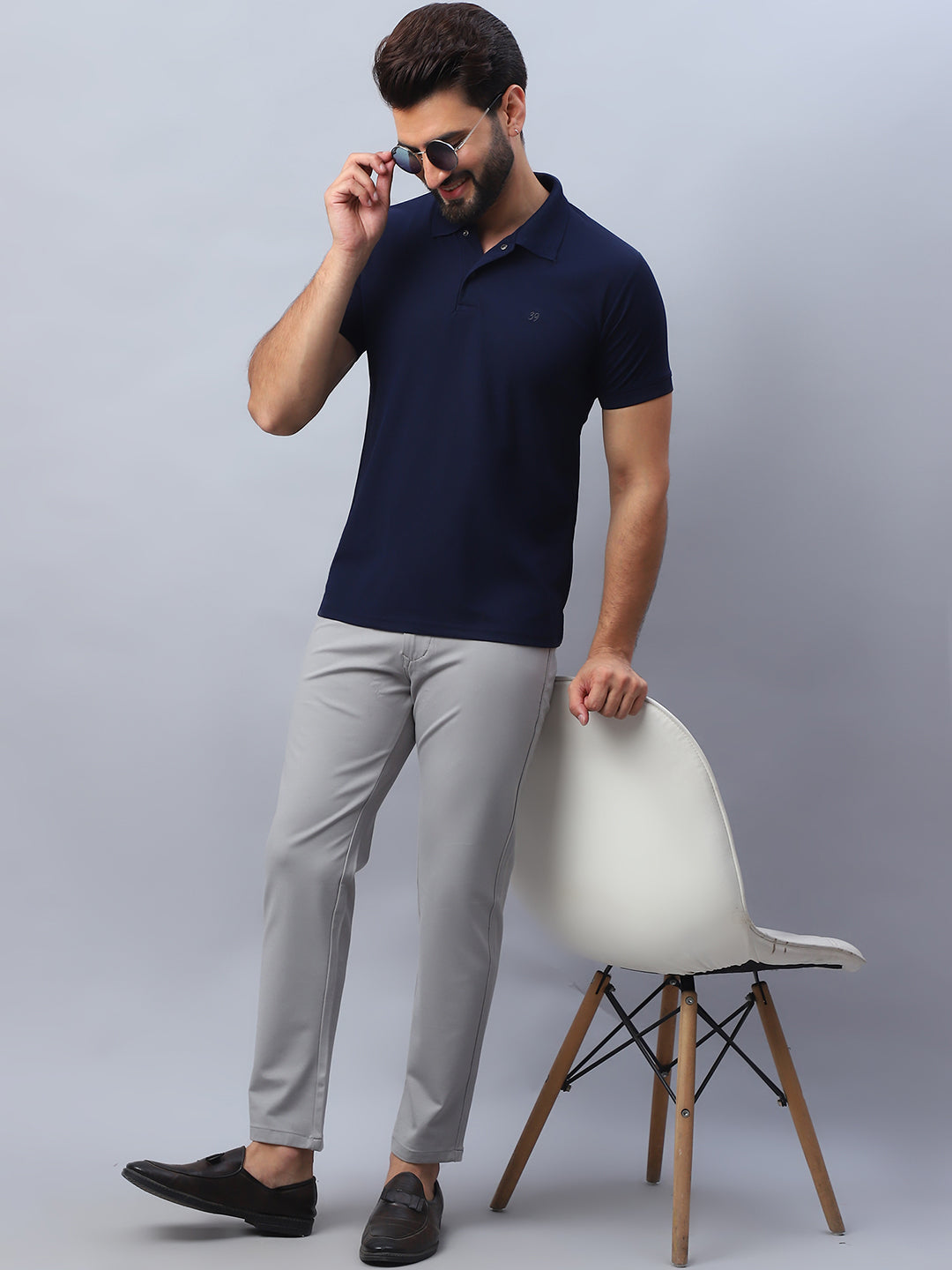Tapered Fit Solid Trousers For Men ( FGP 279Light-Grey )