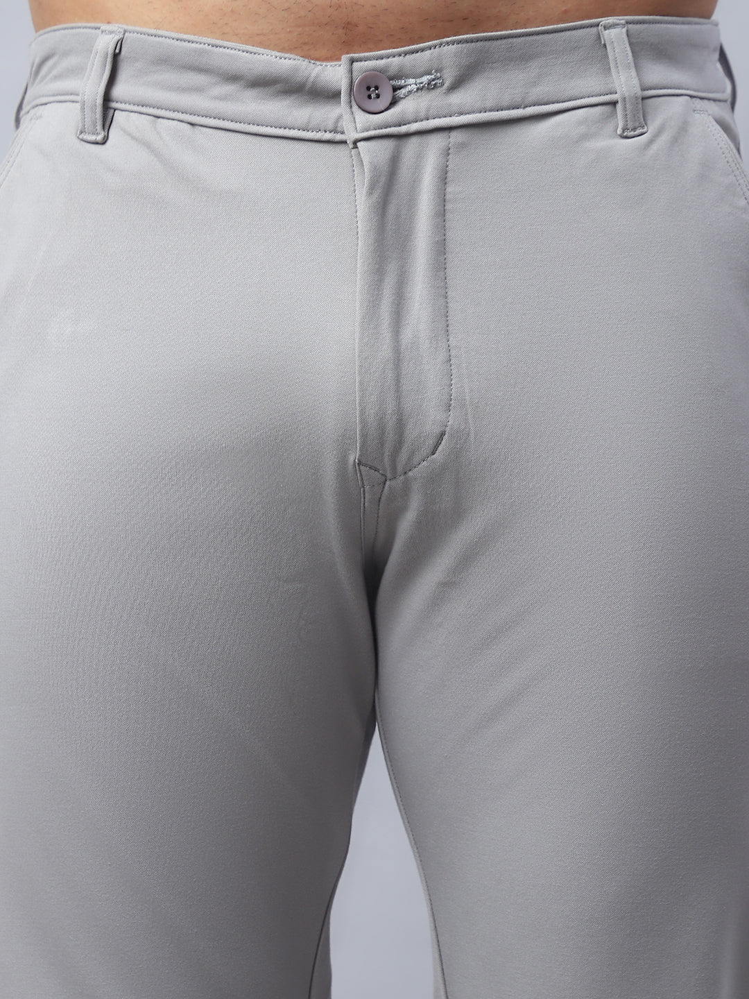 Tapered Fit Solid Trousers For Men ( FGP 279Light-Grey )