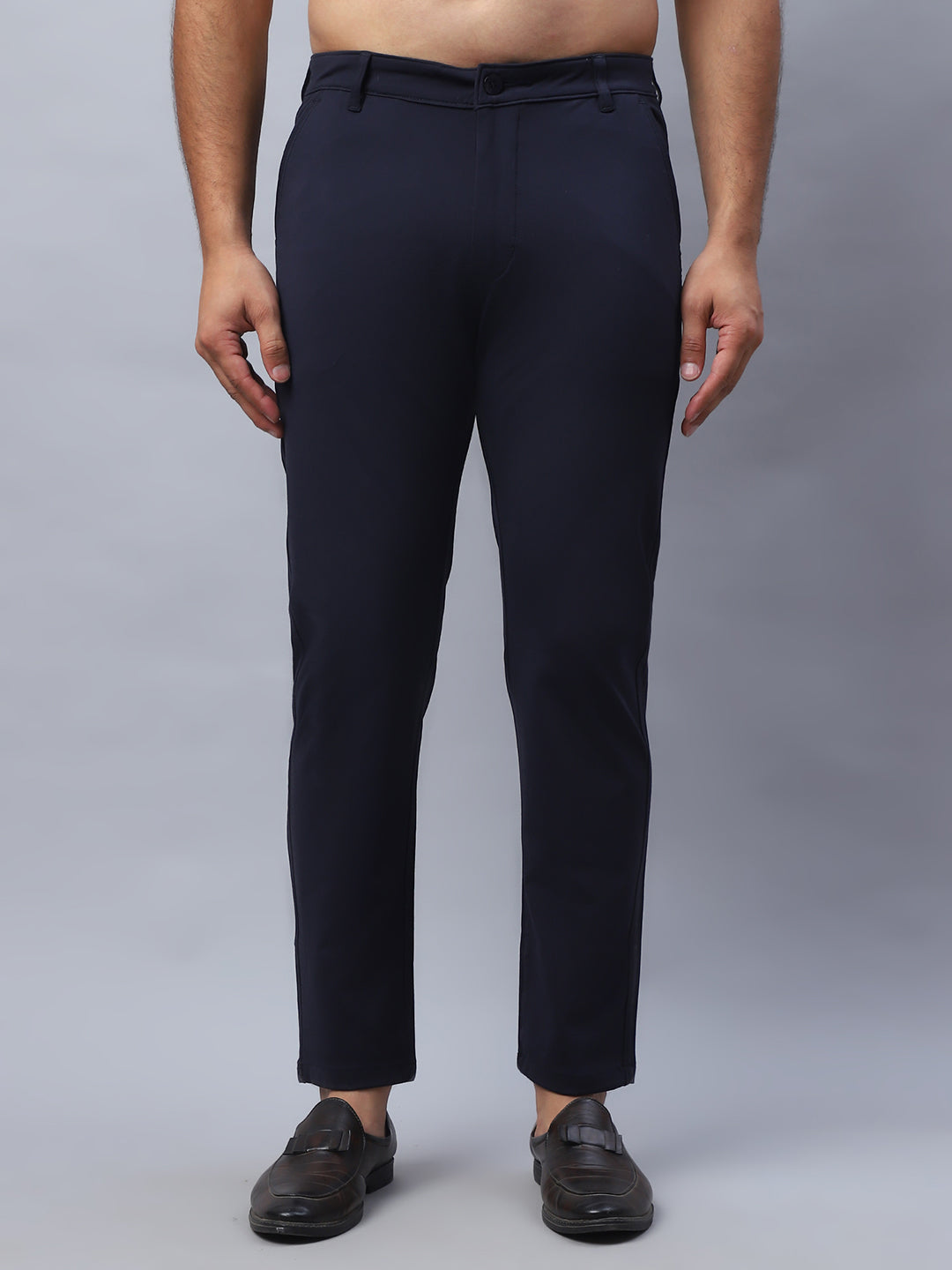 Tapered Fit Solid Trousers For Men ( FGP 279Navy )