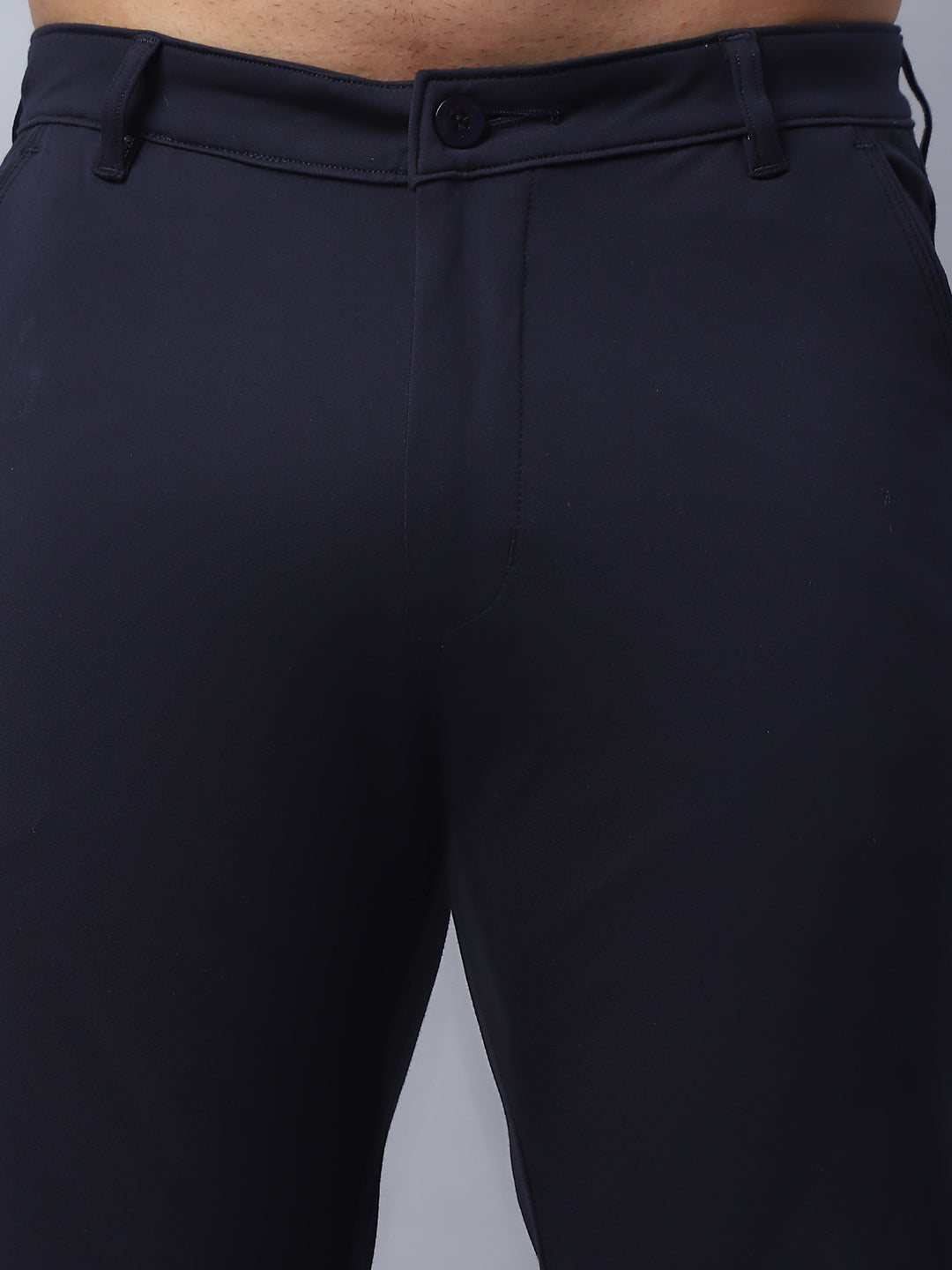 Tapered Fit Solid Trousers For Men ( FGP 279Navy )
