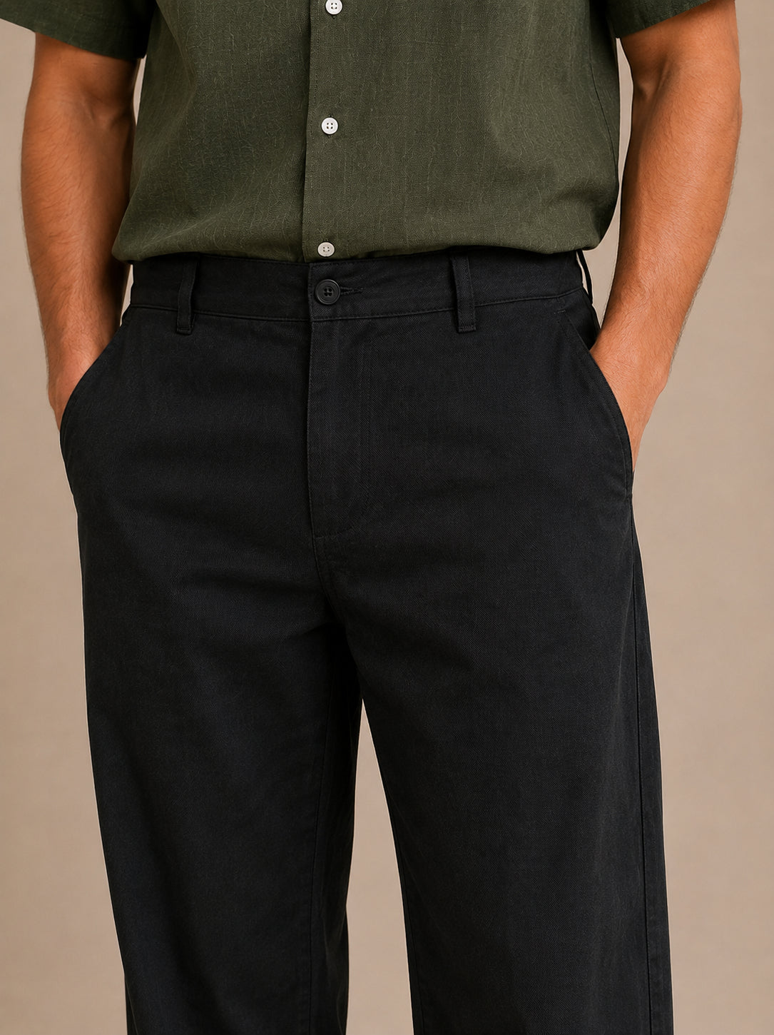 Solid Relaxed-Fit Cotton Korean Pants ( RDGP 304Black )