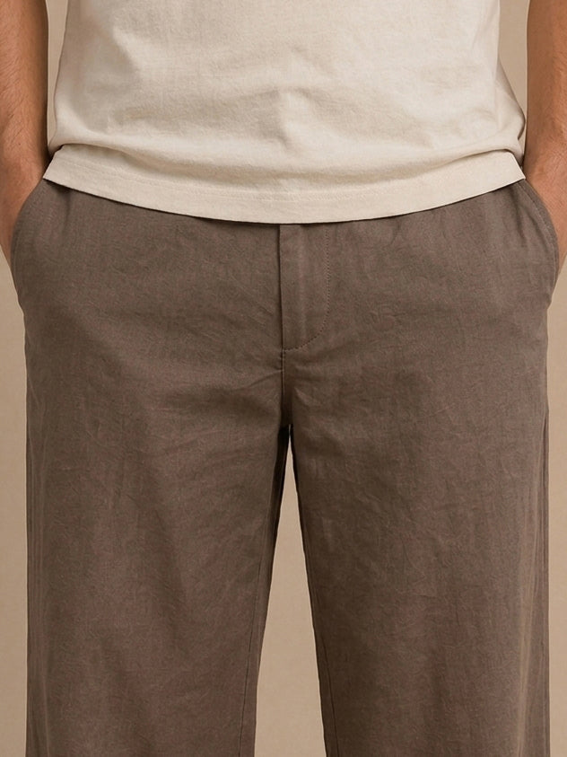 Solid Relaxed-Fit Cotton Korean Pants ( RDGP 304Brown )