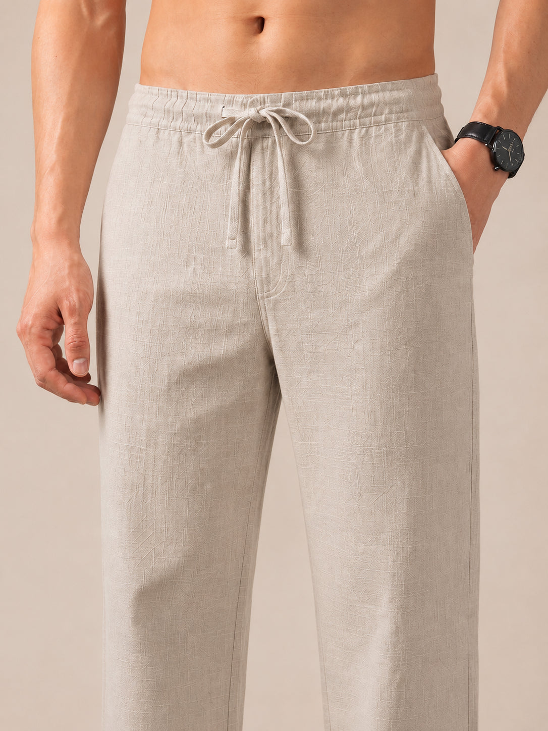 Linen Relaxed-Fit Regular Trousers for Men ( RDGP 306Cream )
