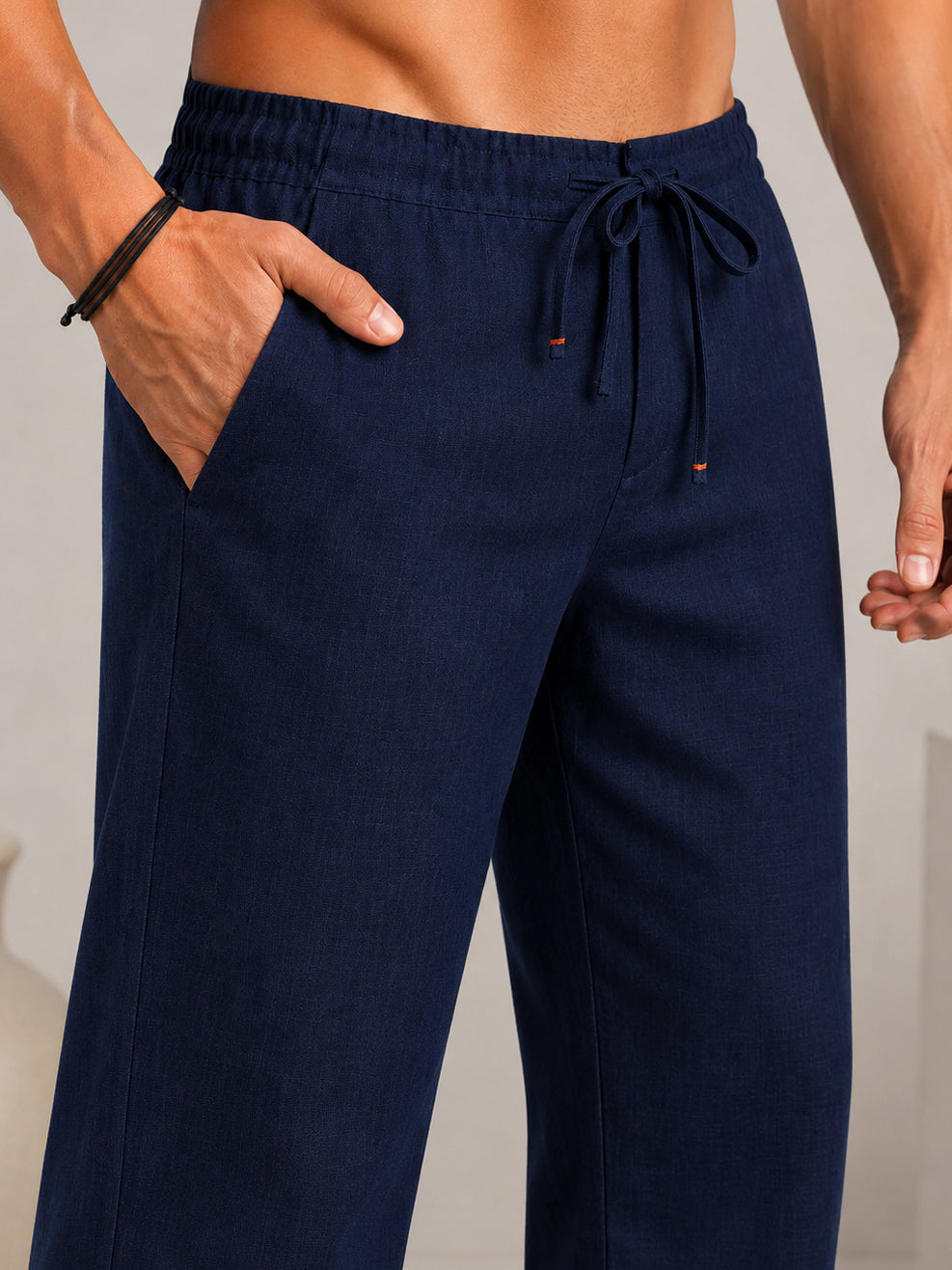 Linen Relaxed-Fit Regular Trousers for Men ( RDGP 306Navy )