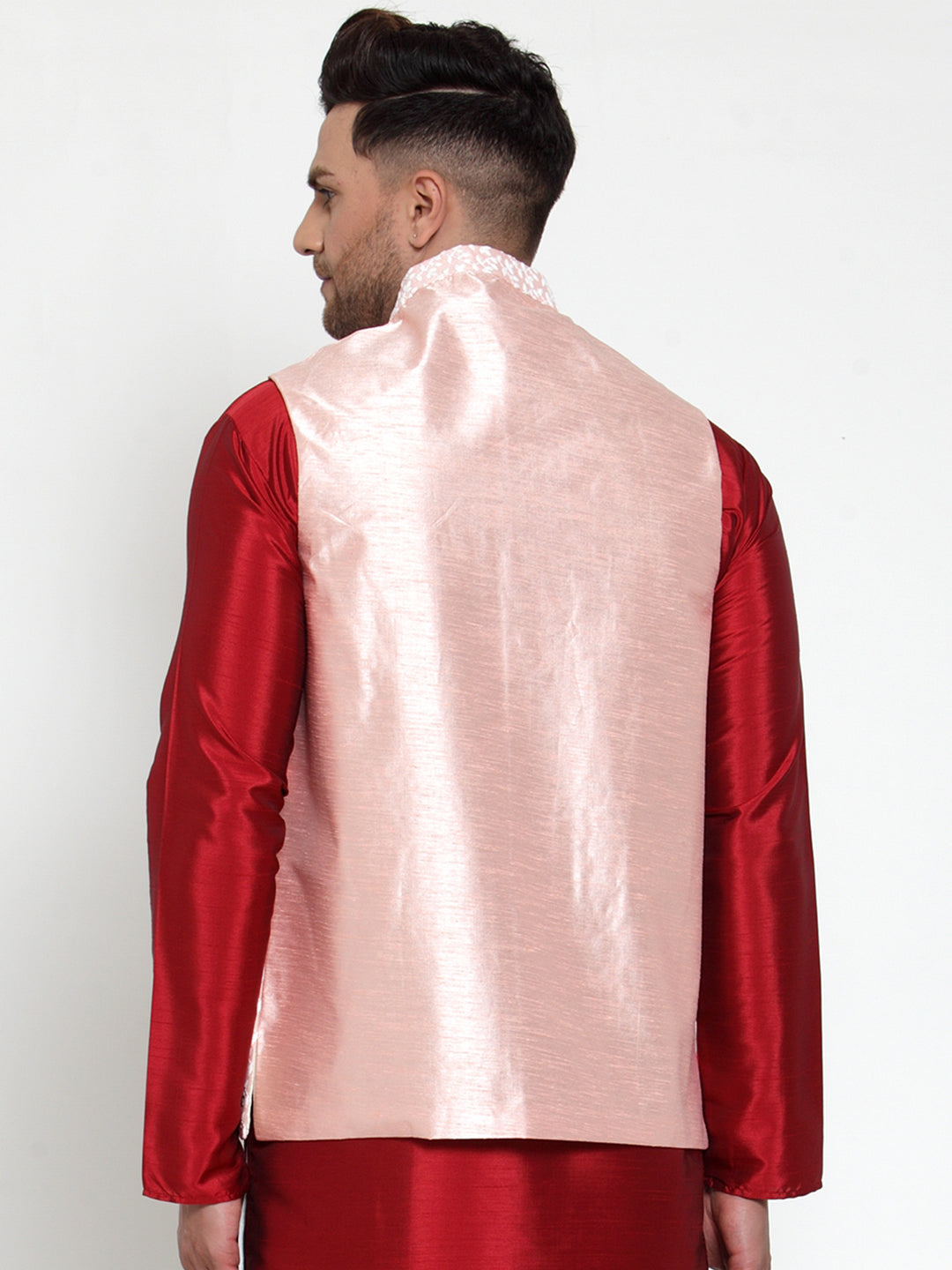 Jompers Men's Pink Embroidered Nehru Jacket ( JOWC 4012Pink )