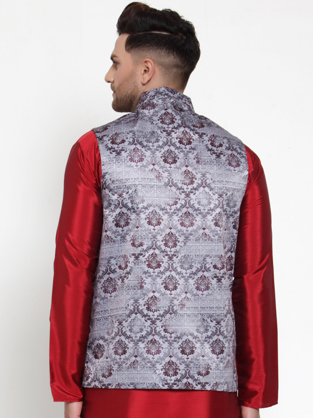 Jompers Men's Purple Printed Nehru Jacket ( JOWC 4014Purple )