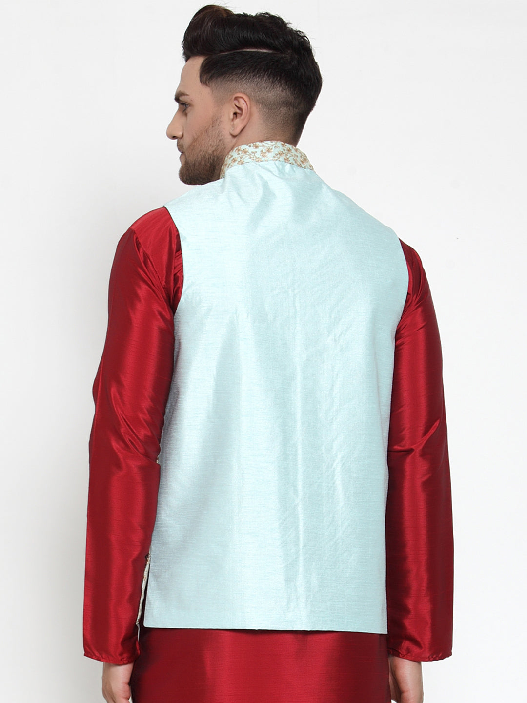 Jompers Men's Blue Embroidered Nehru Jacket ( JOWC 4016Sky )