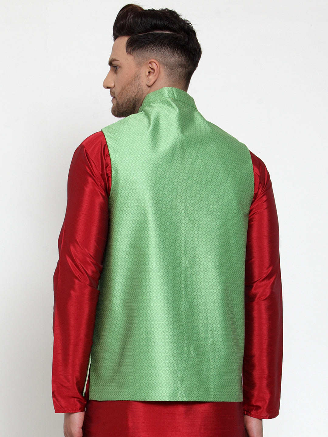 Jompers Men's Green Woven Jacquard Nehru Jacket ( JOWC 4017Green )