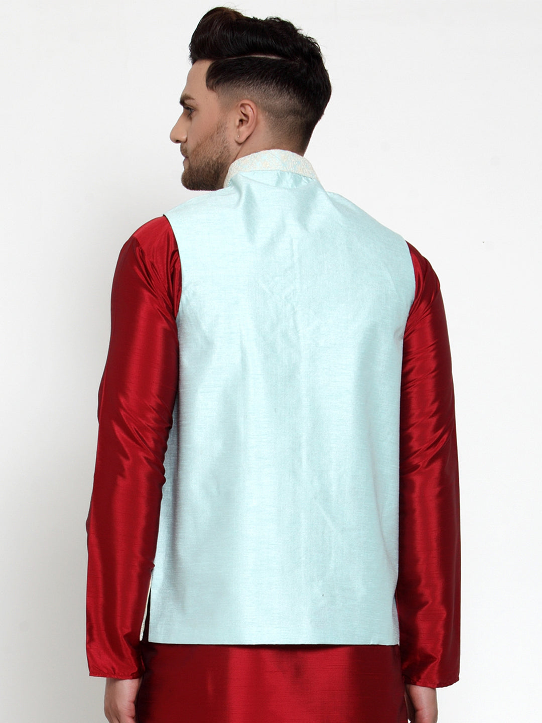 Jompers Men's Blue Embroidered Nehru Jacket ( JOWC 4018Sky )