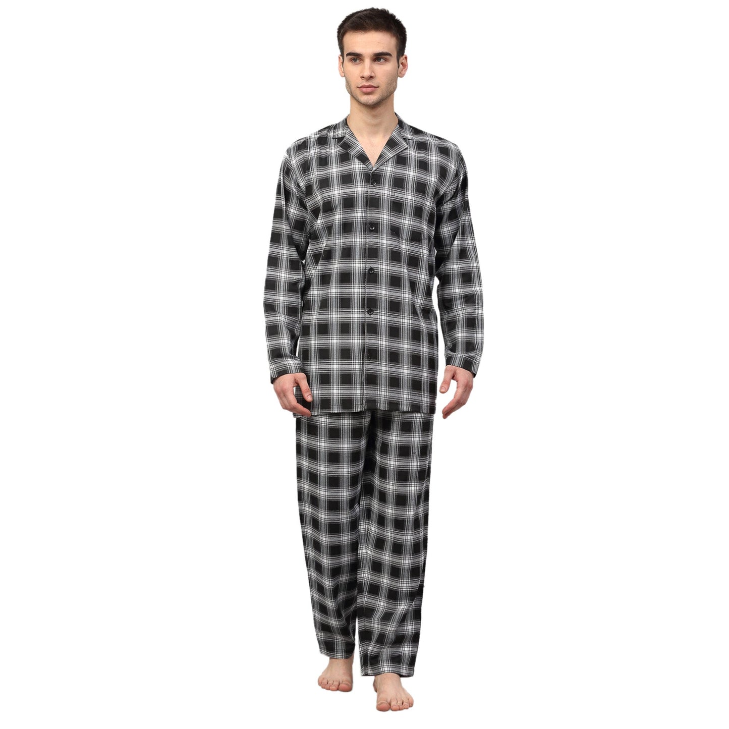 Indian Needle Men Black & White Checked Night suit ( GNS 001Black )
