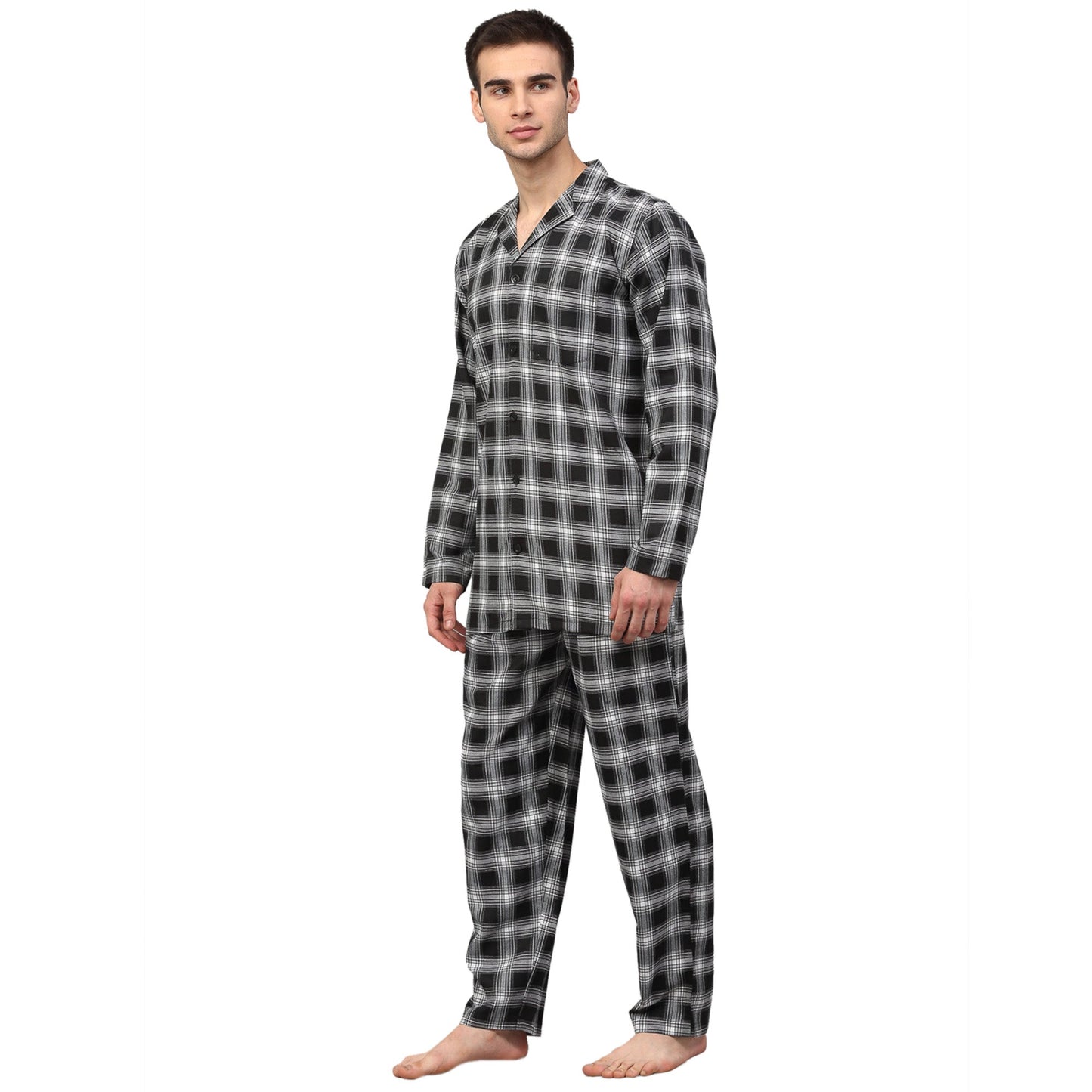 Indian Needle Men Black & White Checked Night suit ( GNS 001Black )