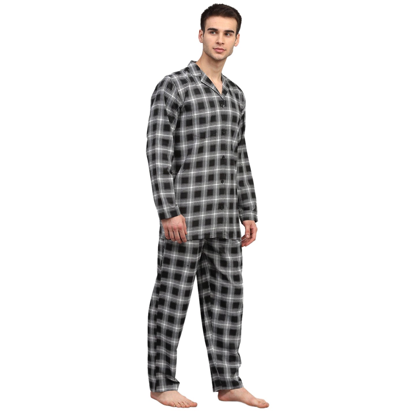 Indian Needle Men Black & White Checked Night suit ( GNS 001Black )