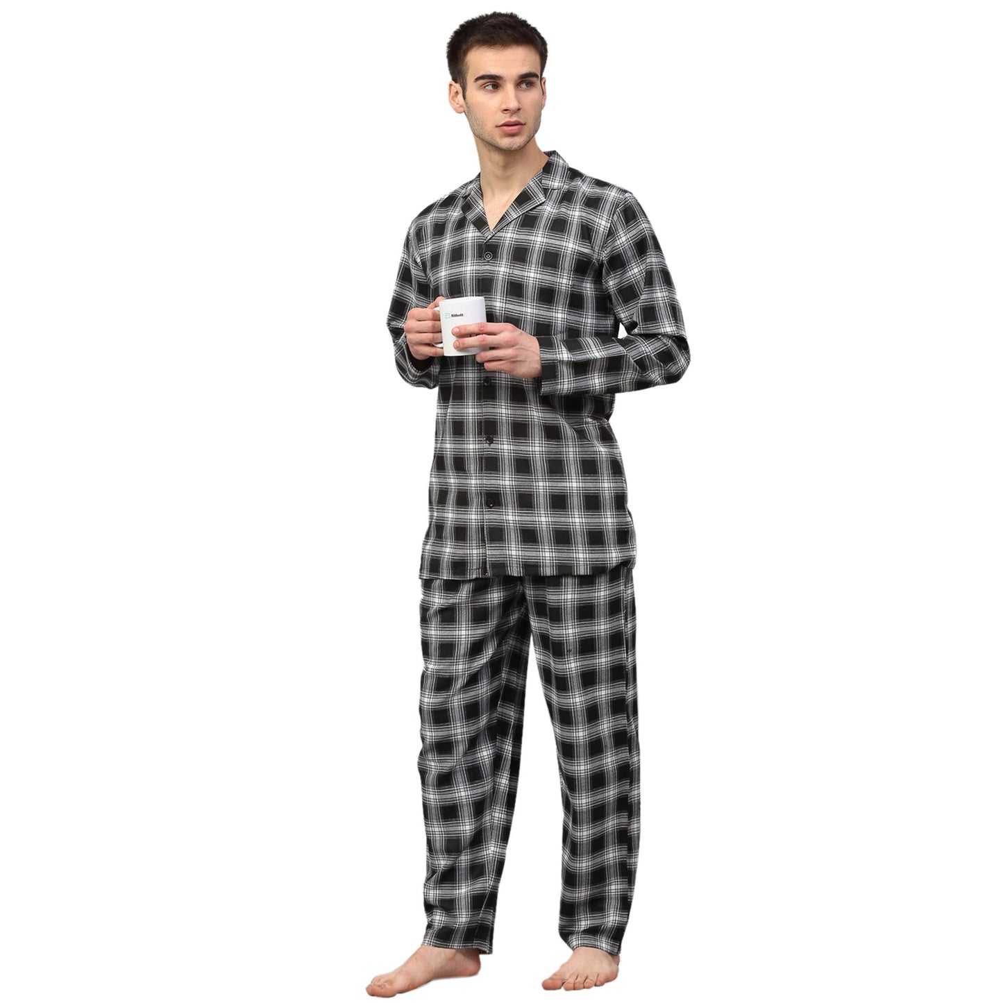 Indian Needle Men Black & White Checked Night suit ( GNS 001Black )