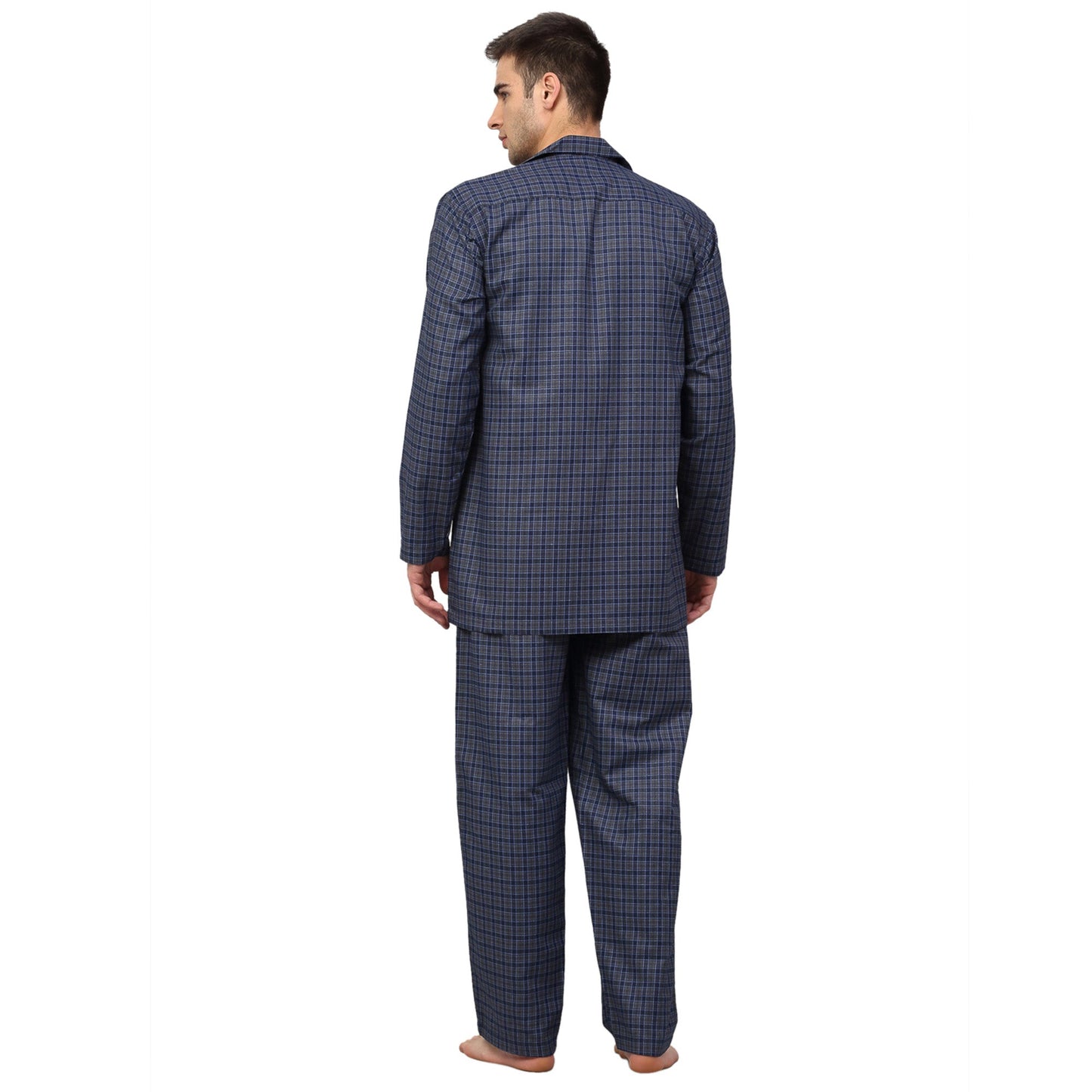 Indian Needle Men's Navy Blue Checked Night Suits ( GNS 001Navy-Grey )