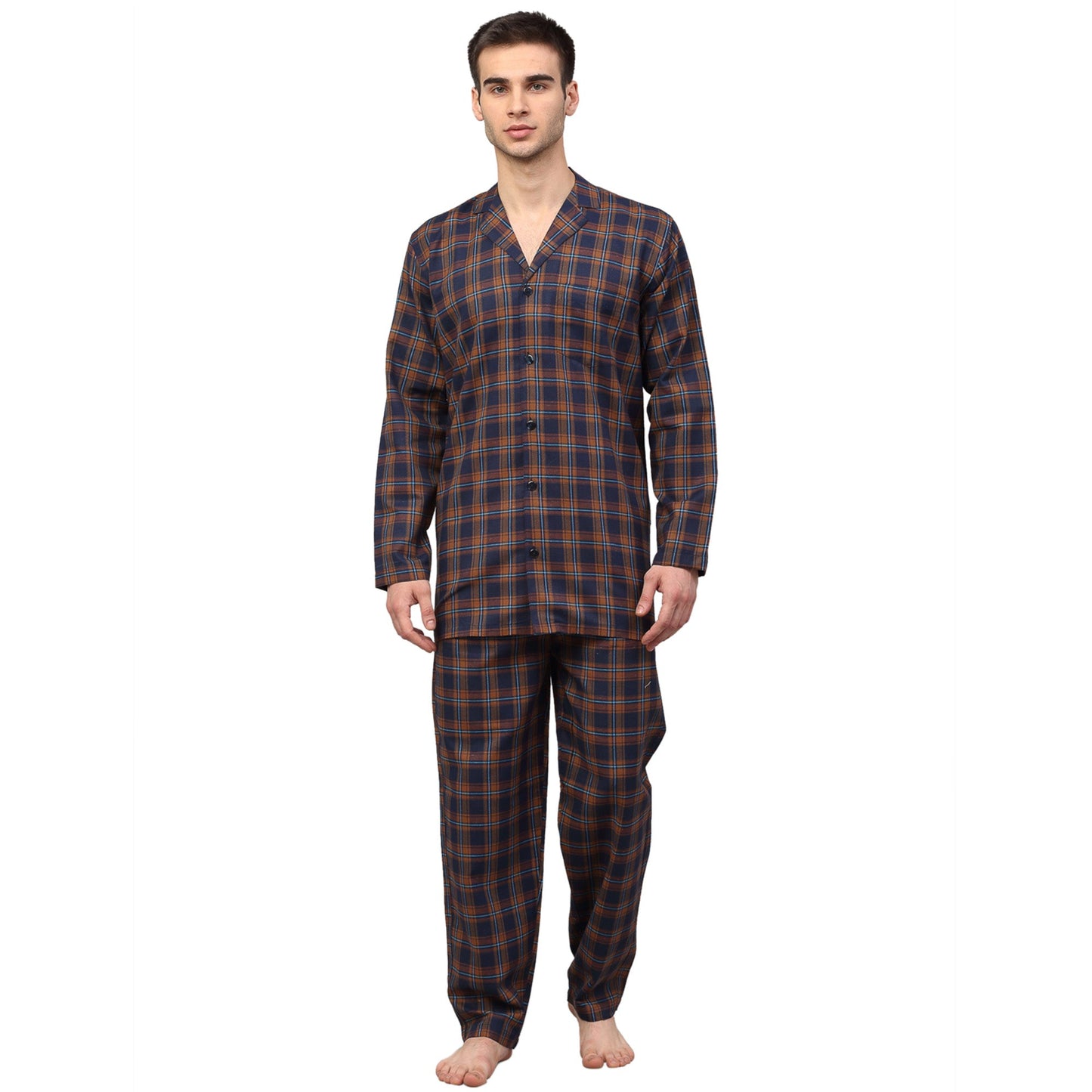Indian Needle Men's Orange Checked Night Suits ( GNS 001Orange-Blue )