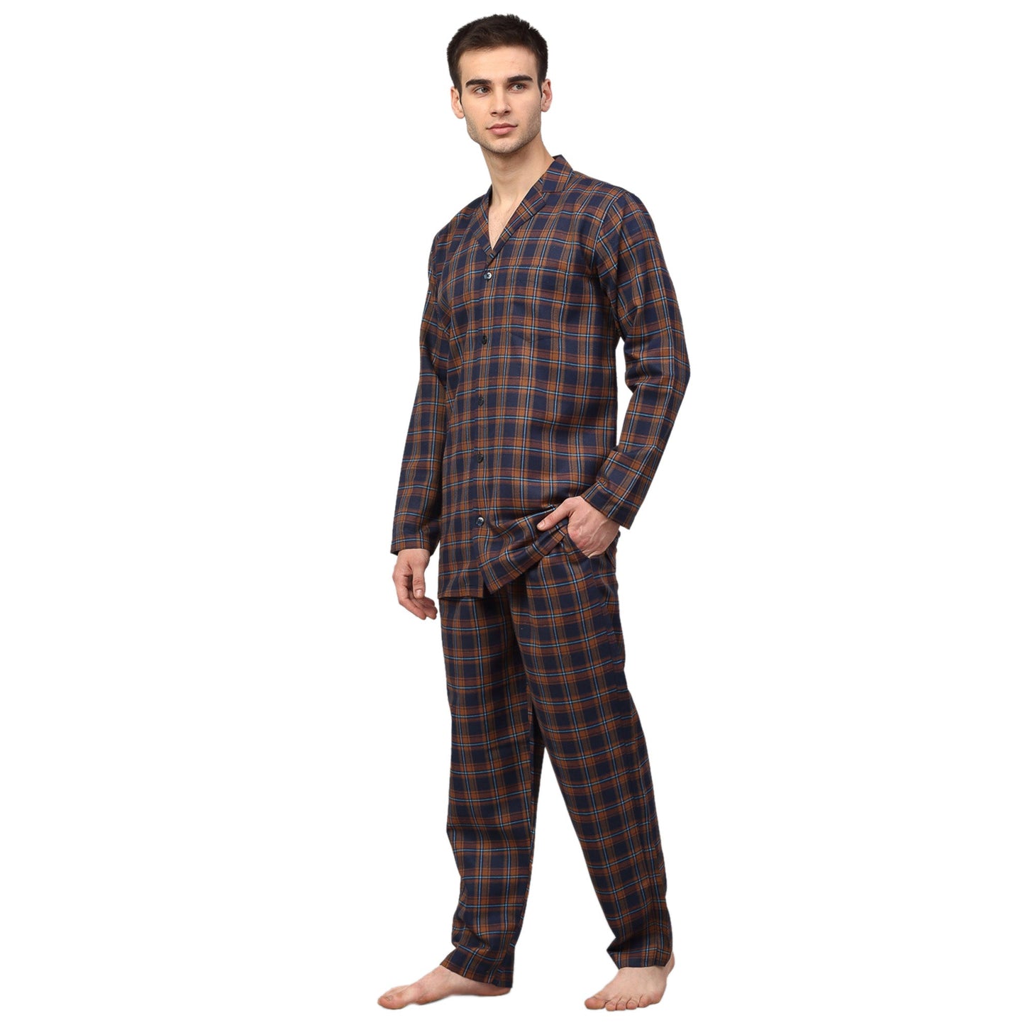 Indian Needle Men's Orange Checked Night Suits ( GNS 001Orange-Blue )