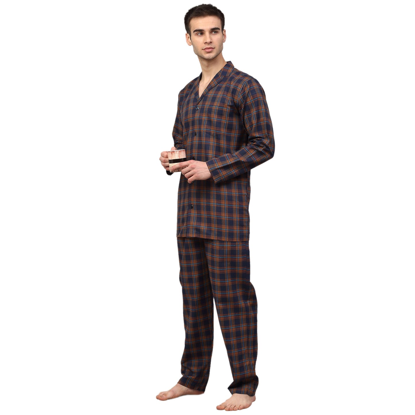 Indian Needle Men's Orange Checked Night Suits ( GNS 001Orange-Blue )
