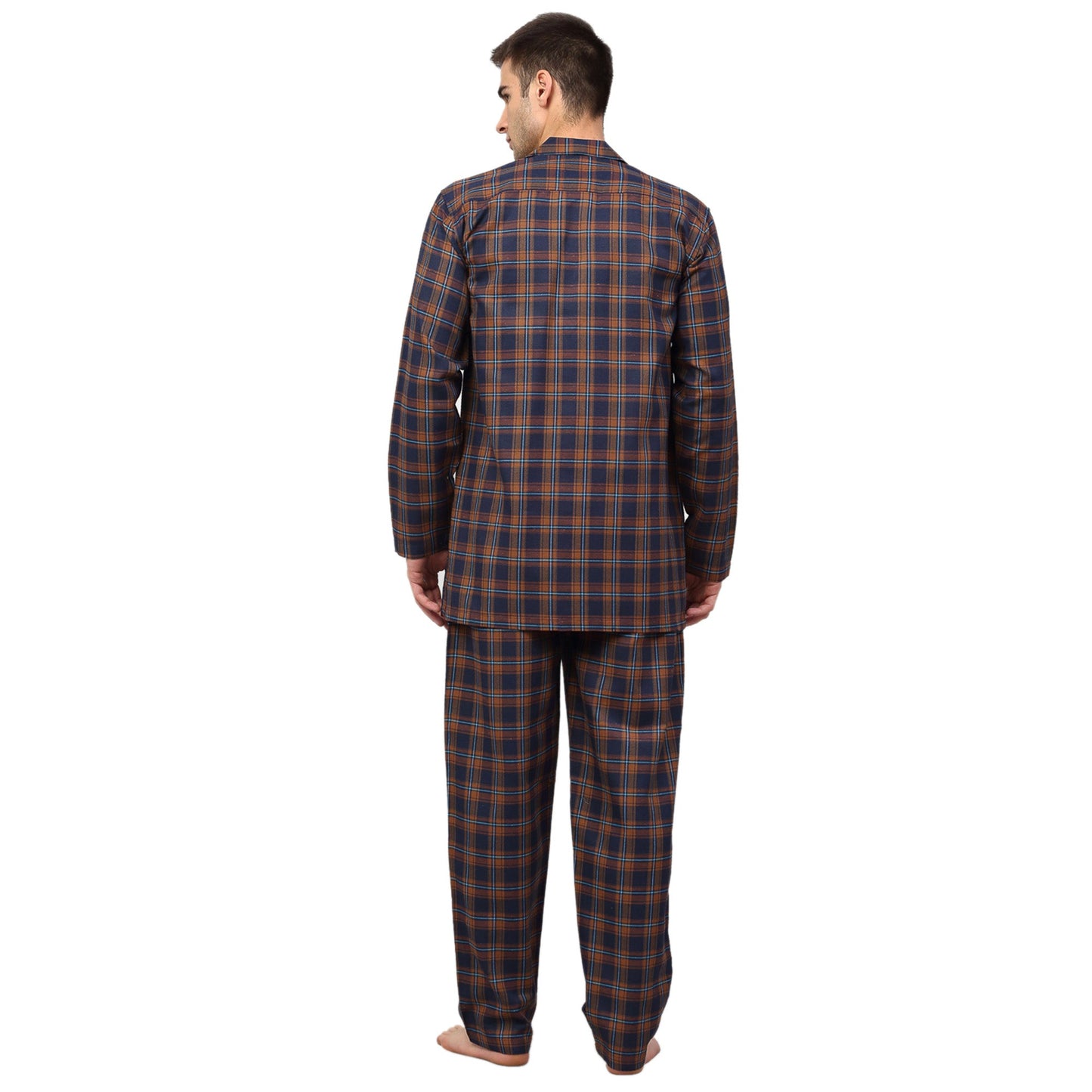 Indian Needle Men's Orange Checked Night Suits ( GNS 001Orange-Blue )