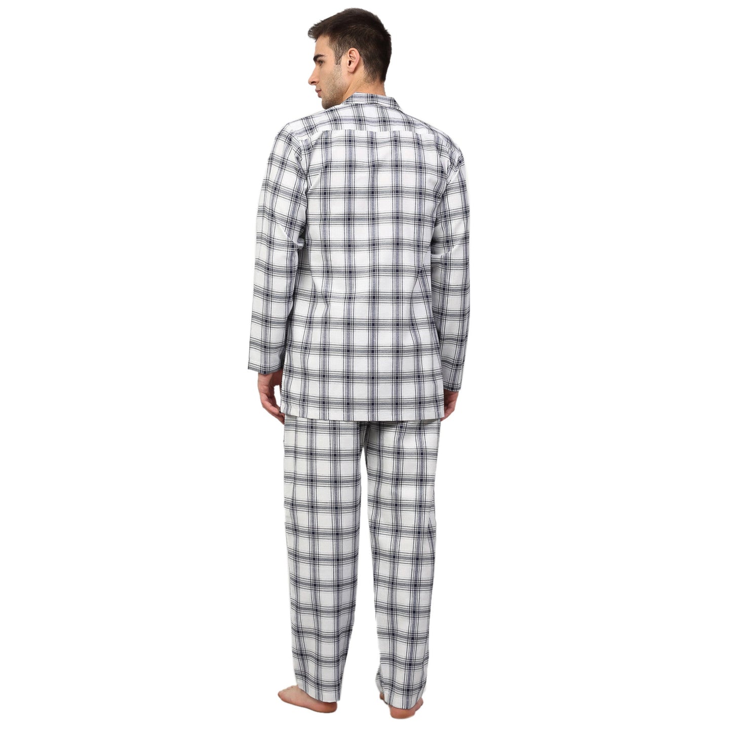 Indian Needle Men's White Checked Night Suits ( GNS 001White )