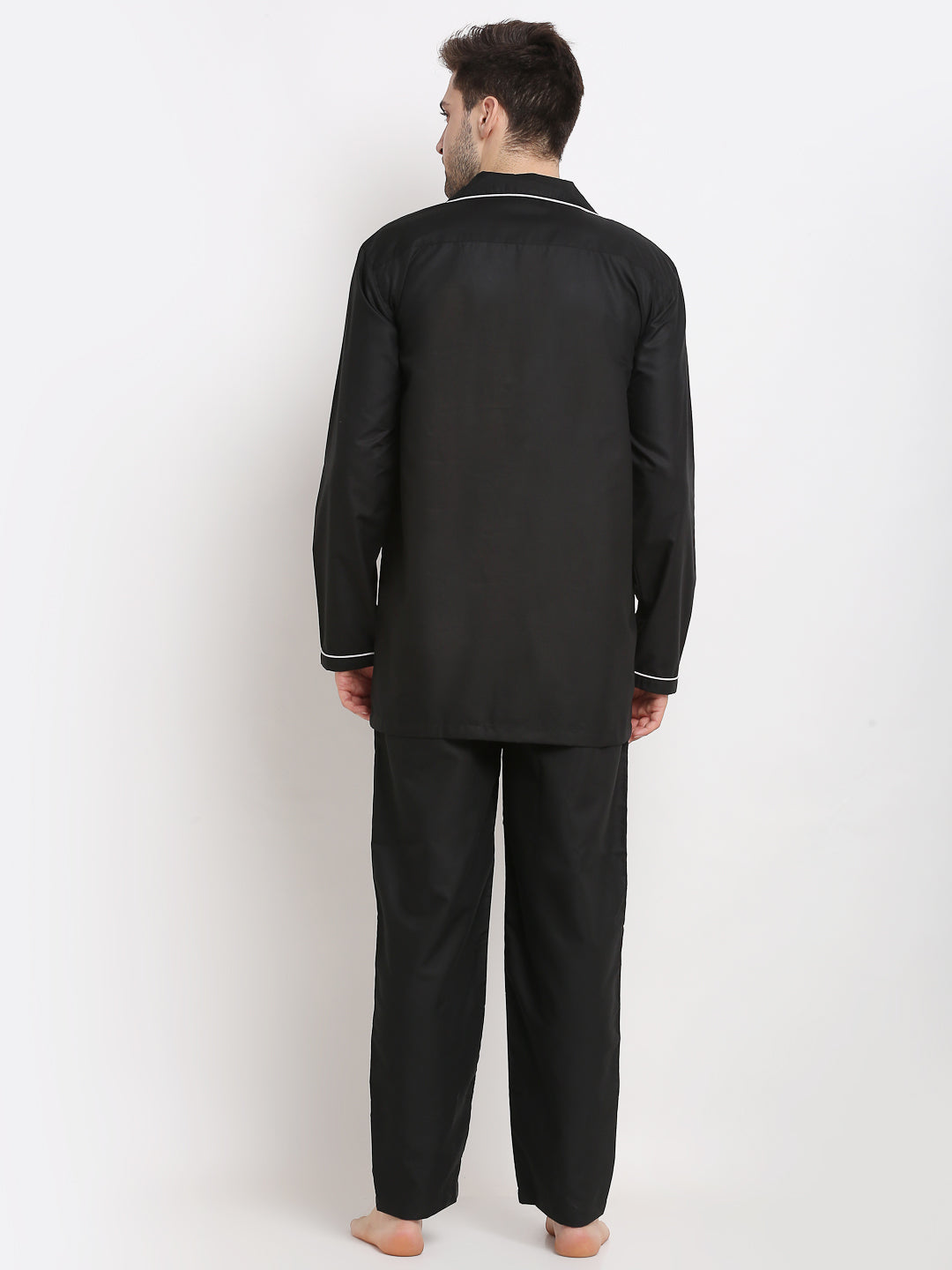 Indian Needle Men's Black Cotton Solid Night Suits ( GNS 003Black )