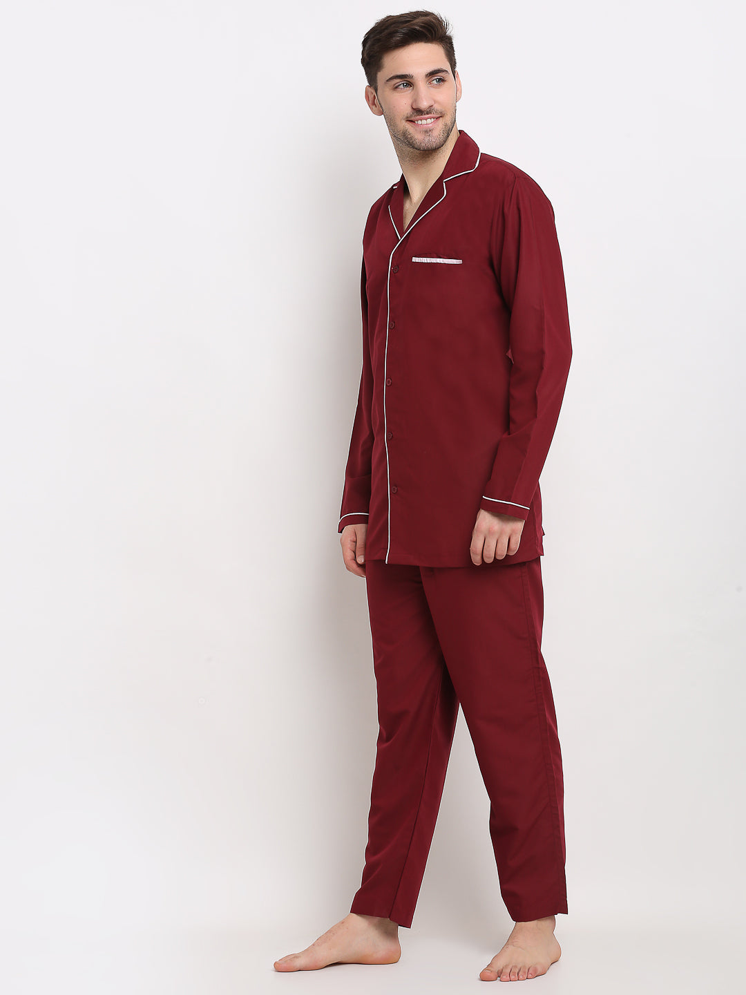 Indian Needle Men's Maroon Cotton Solid Night Suits ( GNS 003Maroon )