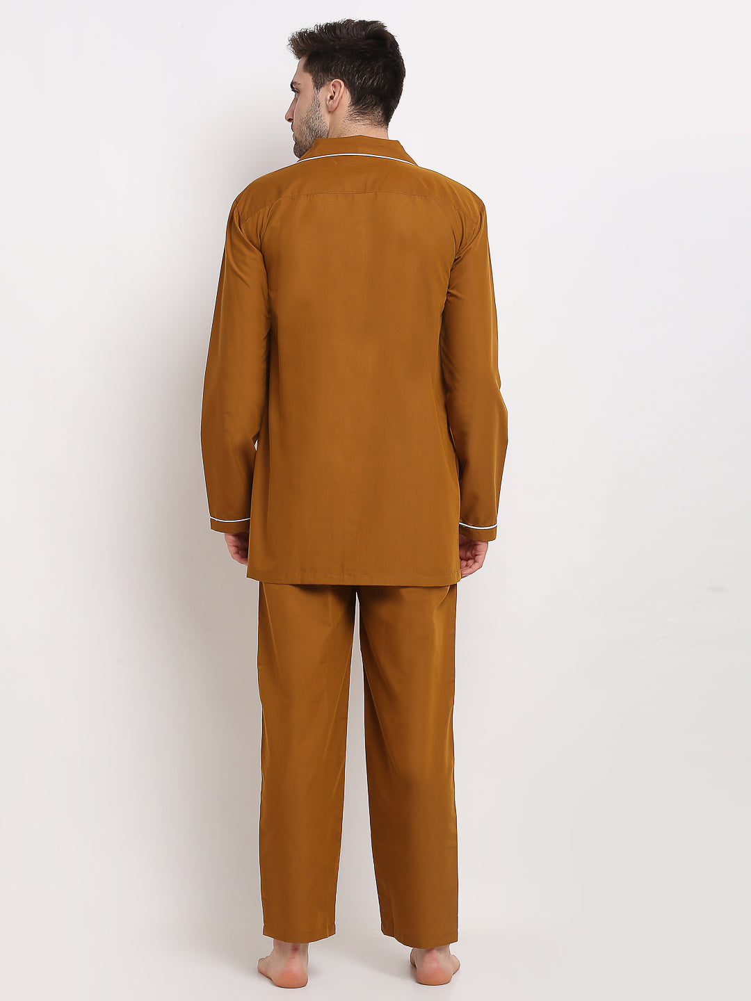 Indian Needle Men's Mustard Cotton Solid Night Suits ( GNS 003Mustard )