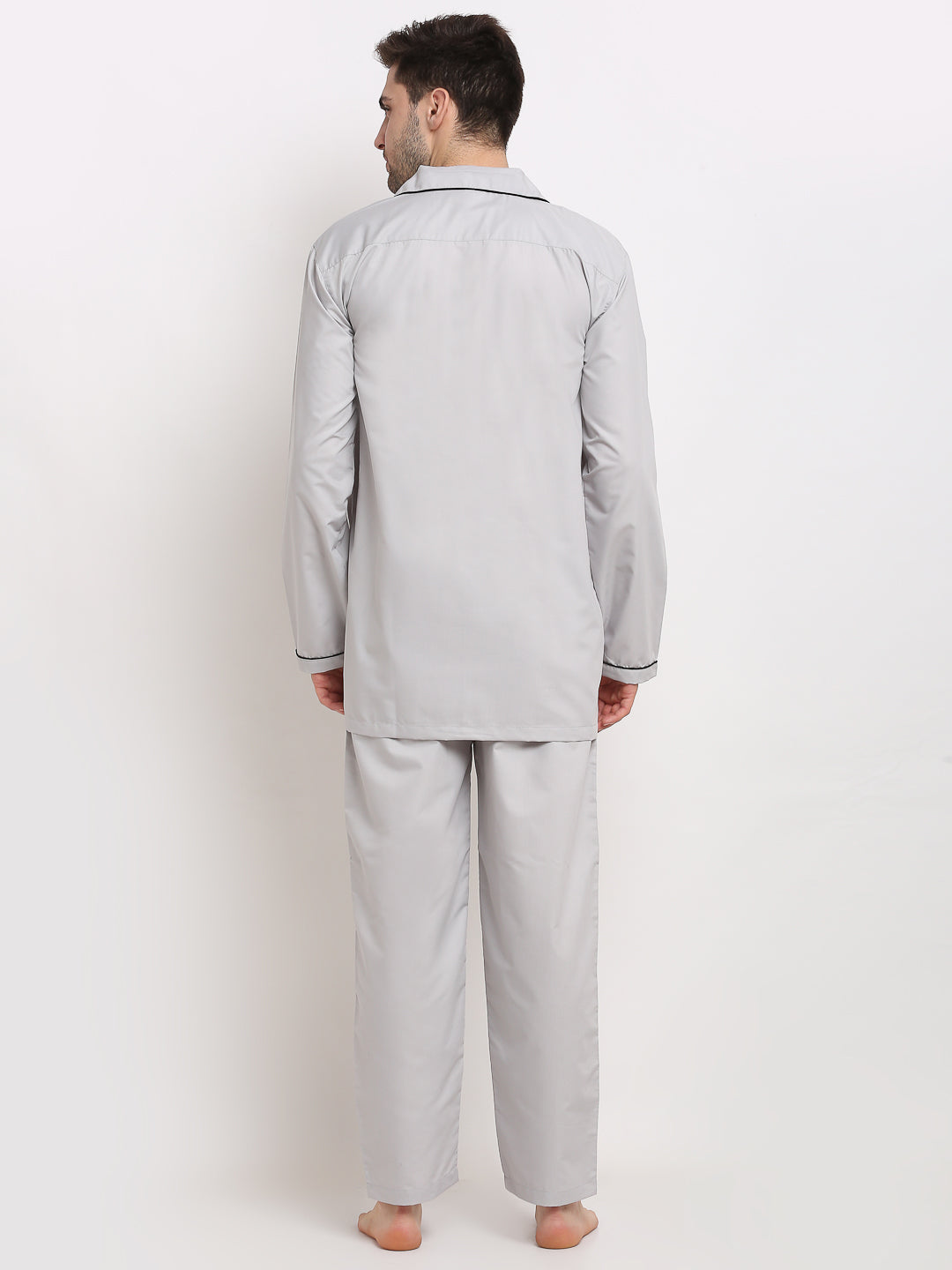 Indian Needle Men's Steel-Grey Cotton Solid Night Suits ( GNS 003Steel-Grey )